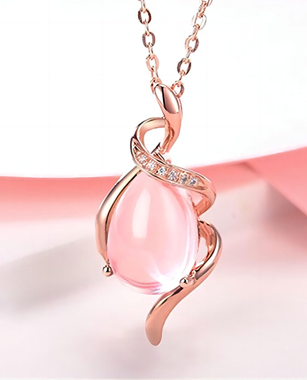 18K Rose Gold Women's Necklace with Natural Stone Gem | Elegant Dainty Pendant Necklace for Women | Perfect Gift for Birthday, Anniversary & Valentine's Day | Everyday Wear & Special Occasions Jewelry