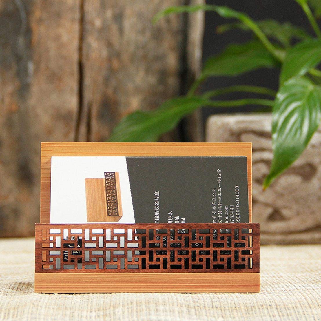 Japanese Zen Style Wooden Business Card Holder - Elegant Desk Organizer for Office & Home Use - Perfect for Professionals, Meetings, and Feng Shui Decor