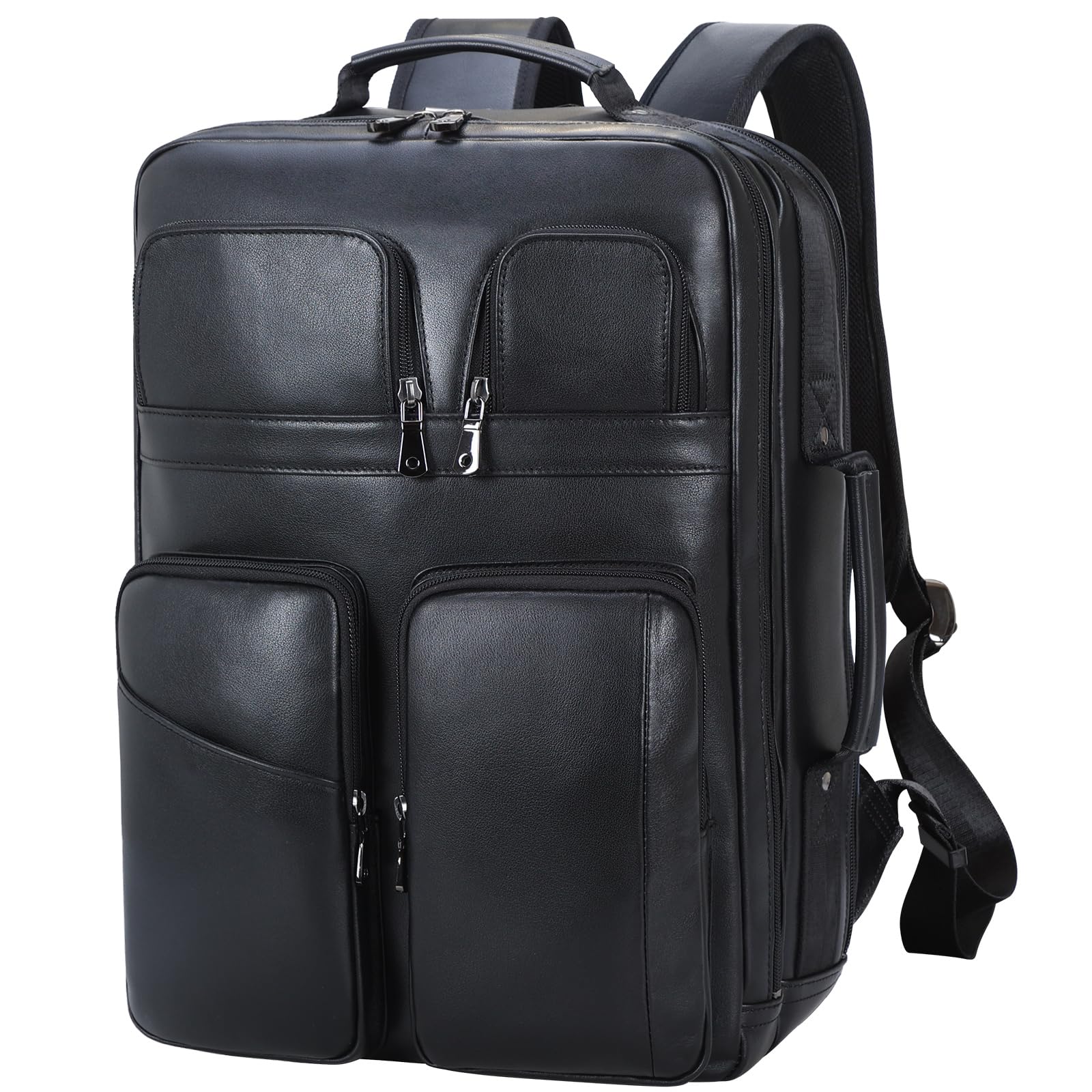 TIDING 17.3 Inch Genuine Leather Laptop Backpack for Men - Multi-Pocket Business Travel Backpack with USB Charging Port - Perfect for Office, College & Daily Commute - Black