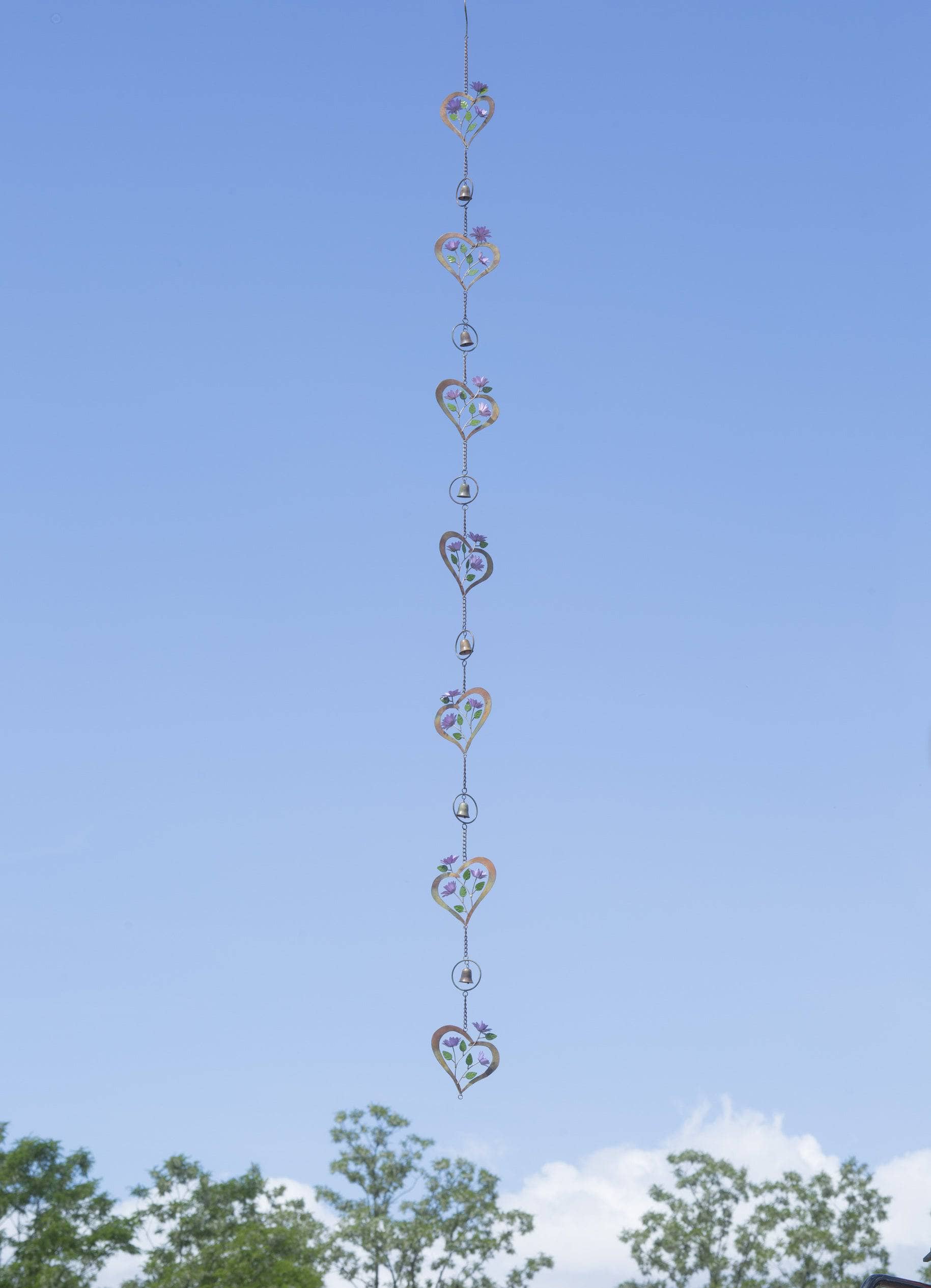 Heart-Shaped Rain Chain with Flower Design - Decorative Garden Gutter Downspout for Outdoor Patio & Yard Drainage