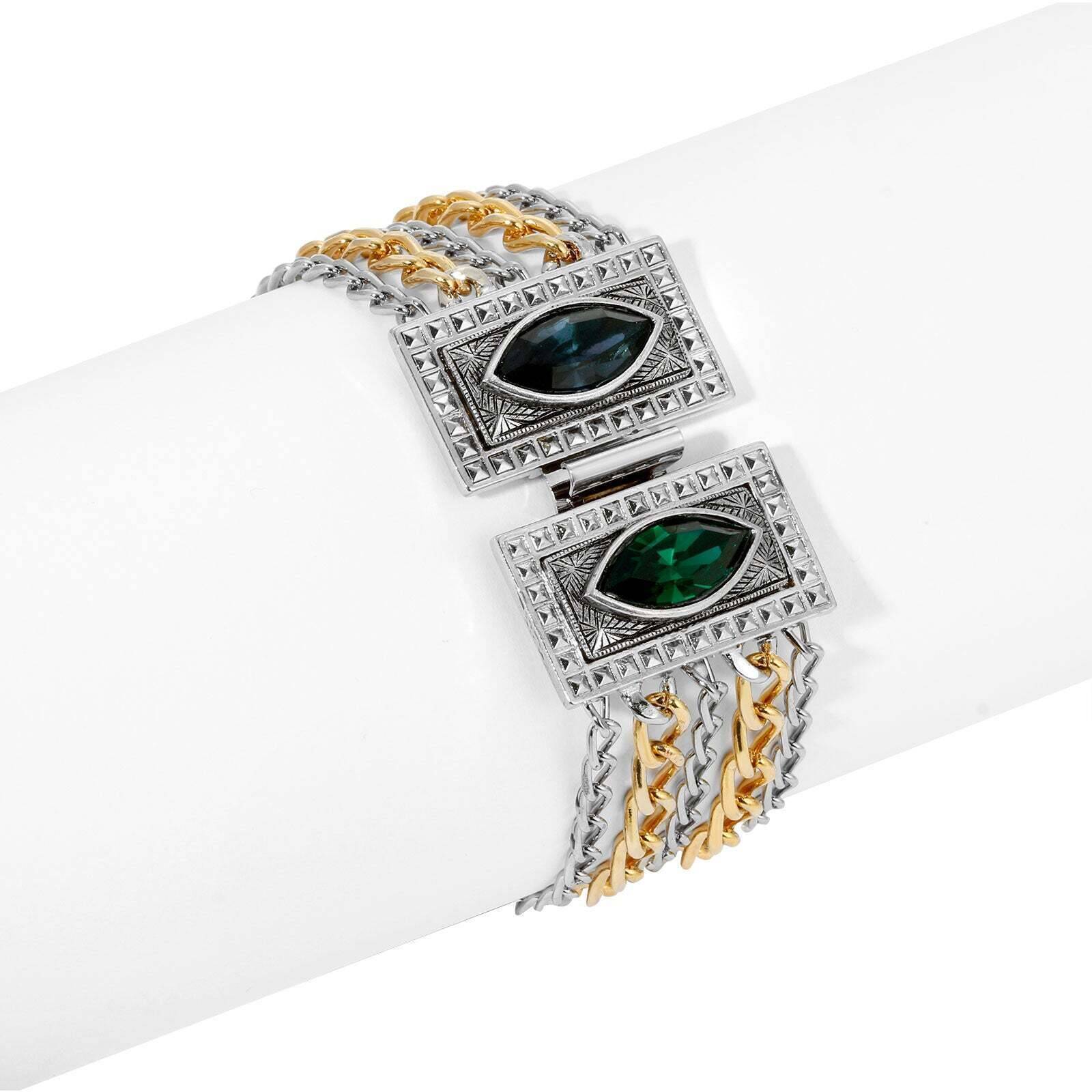 1928 Jewelry Montana Blue & Emerald Green Chain Bracelet for Women - Elegant Fashion Accessory for Parties, Weddings & Everyday Wear