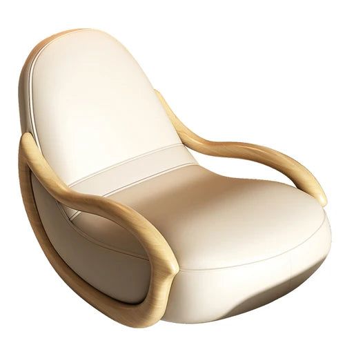 Premium Leather Rocking Chair with Solid Oak Wood Frame - Comfortable Nursery, Living Room & Patio Seating for Relaxation