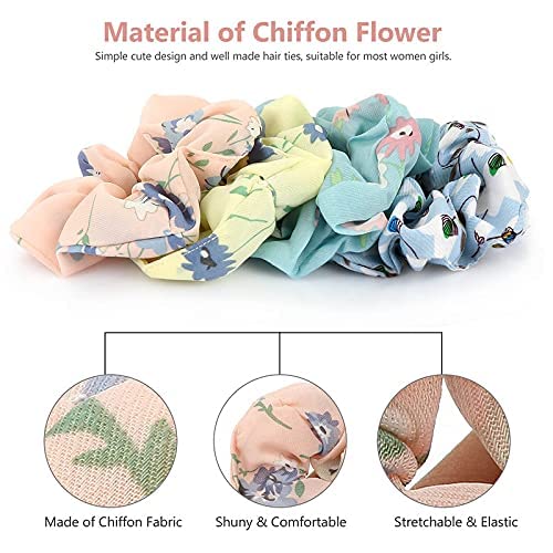 12 Pcs Chiffon Hair Scrunchies with Floral Design - Soft Ponytail Holders & Hair Ties for Women & Girls - Perfect for School, Work, Parties & Everyday Use