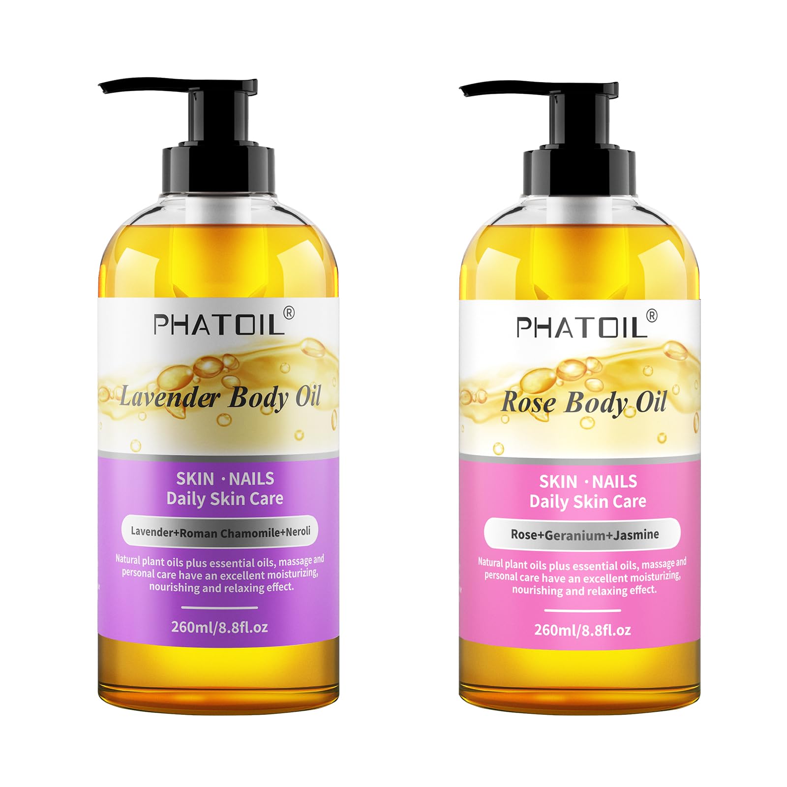 8.8 fl.oz (260 ml) Lavender & Rose Body Oil - Hydrating & Relaxing Aromatherapy for Massage, Skincare & Stress Relief