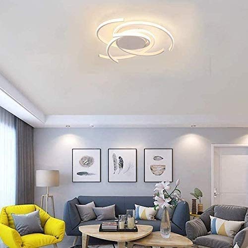 Dimmable LED Ceiling Light with Remote Control - Modern Spiral Flower Design in White - Perfect for Bedroom, Living Room & Kitchen - Stainless Steel Bracket Light for Home Decor & Ambient Lighting