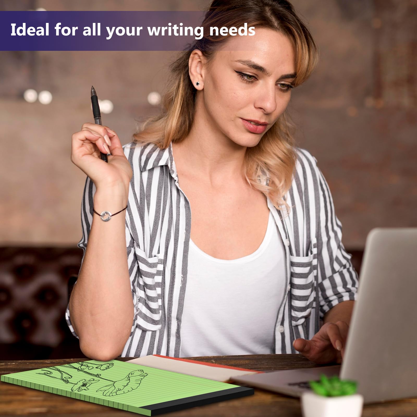 4-Pack Colored Legal Pads 8.5 x 11 Inches - Wide Ruled Perforated Notepads, 30 Sheets 80GSM Paper for School, College & Office Use - Perfect for Note Taking, Meeting Minutes & Daily Planning