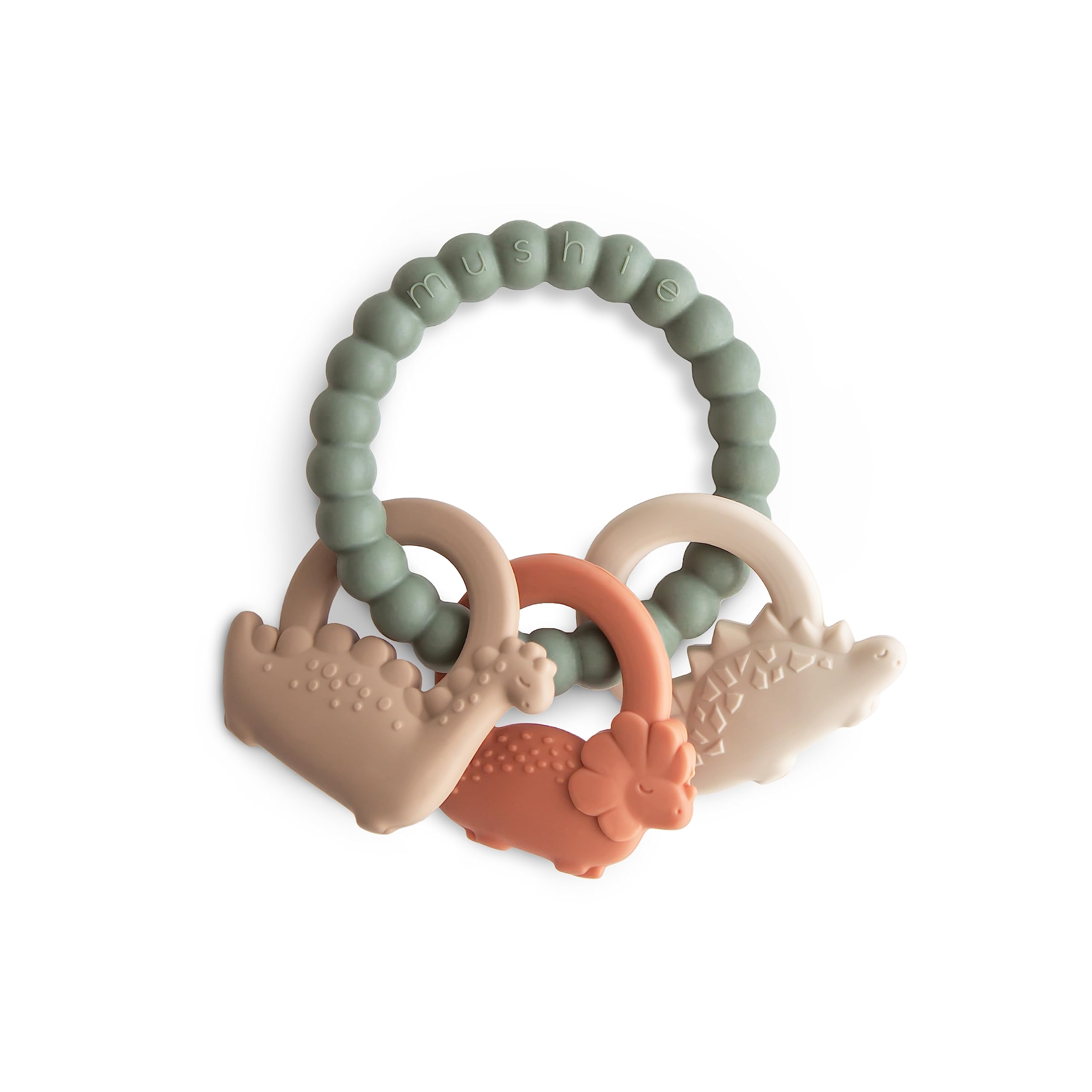mushie Silicone Dino Teething Ring Toy for Babies - Safe & BPA-Free Chew Toy for Soothing Sore Gums - Perfect for Teething Infants & Toddlers at Home or On-the-Go