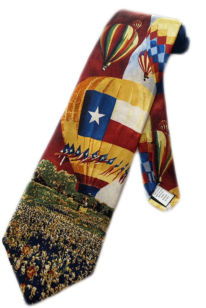 Texas Hot Air Balloons & Lone Star State Flag Silk Necktie for Men - One Size Fits All - Perfect for Business, Weddings & Formal Events