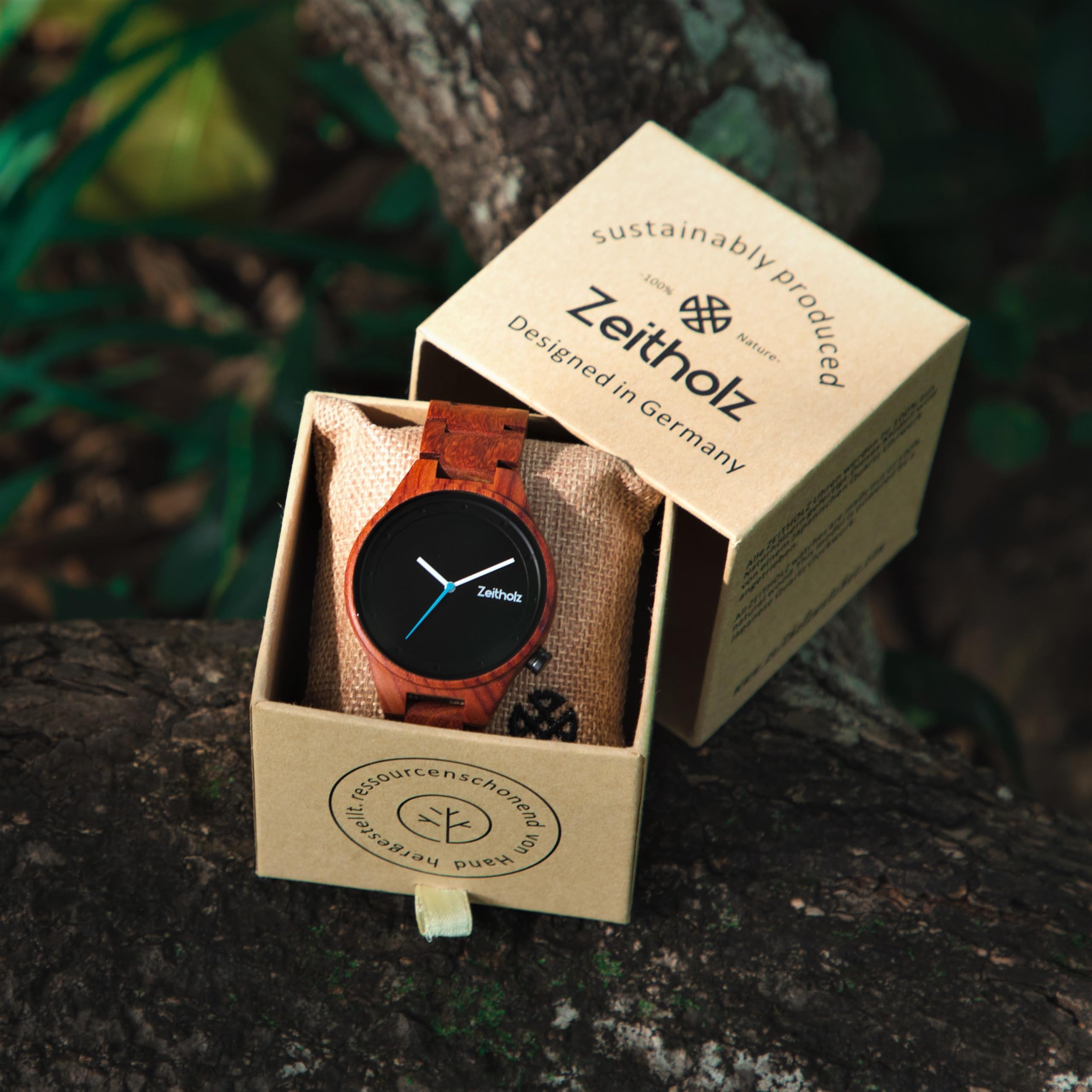 Zeitholz Men's Wooden Watches - 100% Natural Wood, Japanese Quartz Movement, Big Face Analog Watch (42mm) - Perfect for Casual Wear, Outdoor Activities & Unique Gifts - Stolpen Collection
