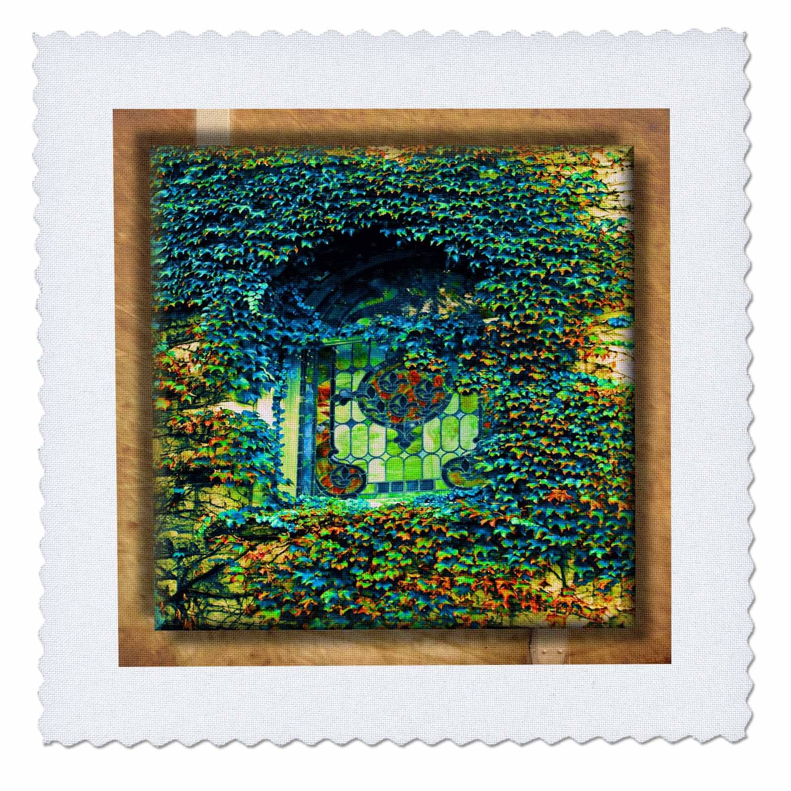 3D Rose Ivy and Stained Glass Quilt Square - 12x12 Inch Fabric Panel for Quilting, Sewing, and DIY Home Decor (qs_31513_4) | Perfect for Patchwork, Wall Art, and Craft Projects