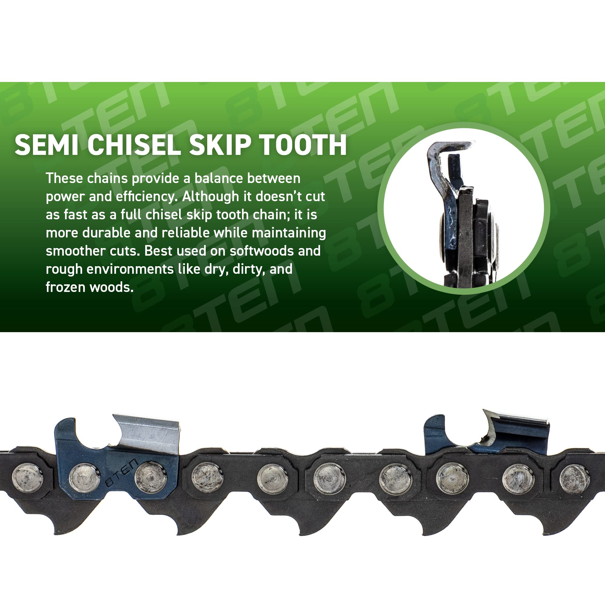 8TEN Semi Chisel Skip Tooth Chainsaw Chain 28 Inch .050 Gauge 3/8 Pitch 93DL - Compatible with Echo CS-600P, Husqvarna 372XP, Jonsered (10 Pack) - Ideal for Professional Logging, Tree Trimming, and Firewood Cutting