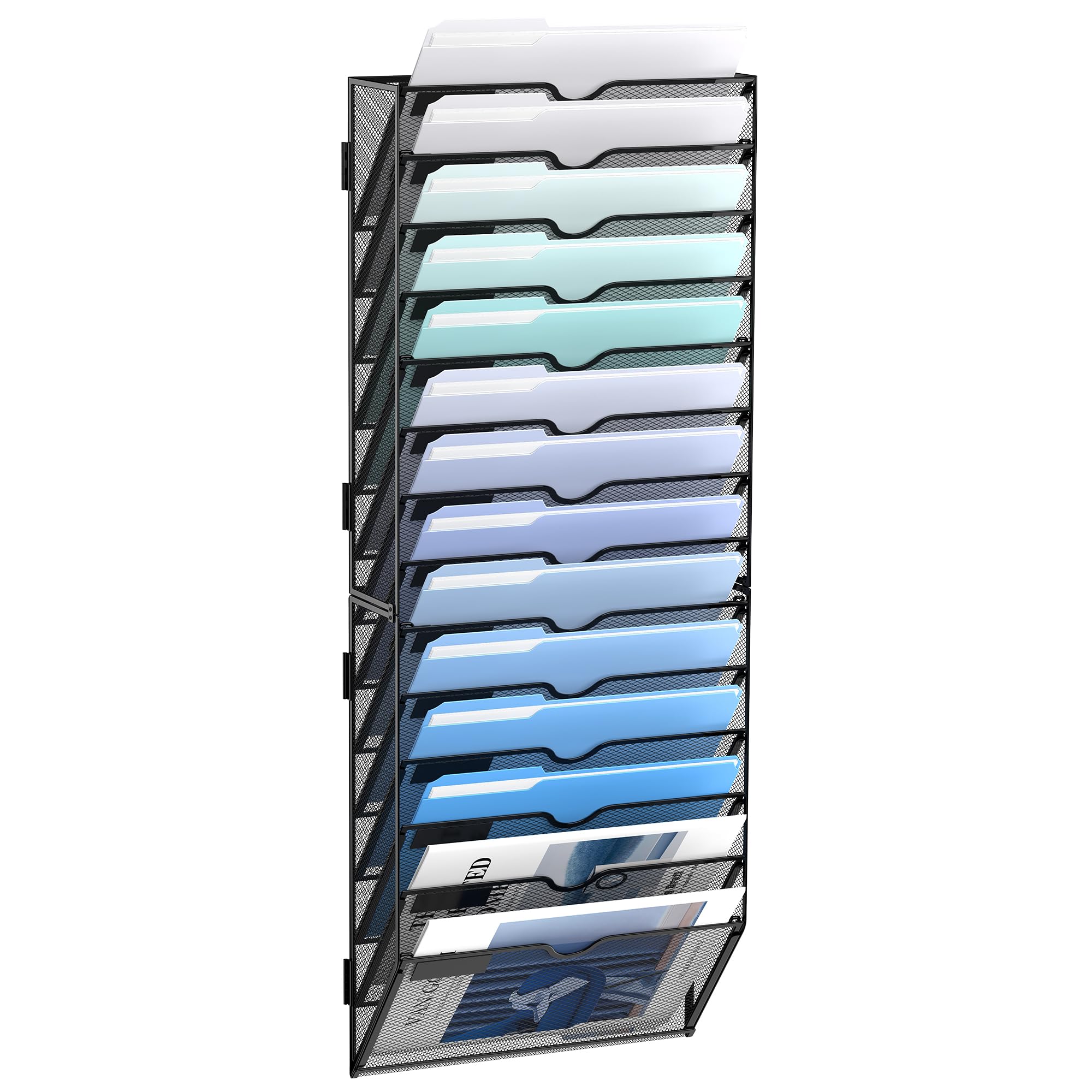 14-Tier Wall File Organizer - Hanging Wall Mount Mail & Paper Holder for Office & Home - Perfect for Organizing Files, Folders, Clipboards & Documents (Black) - Ideal for Home Offices, Workspaces & Study Areas