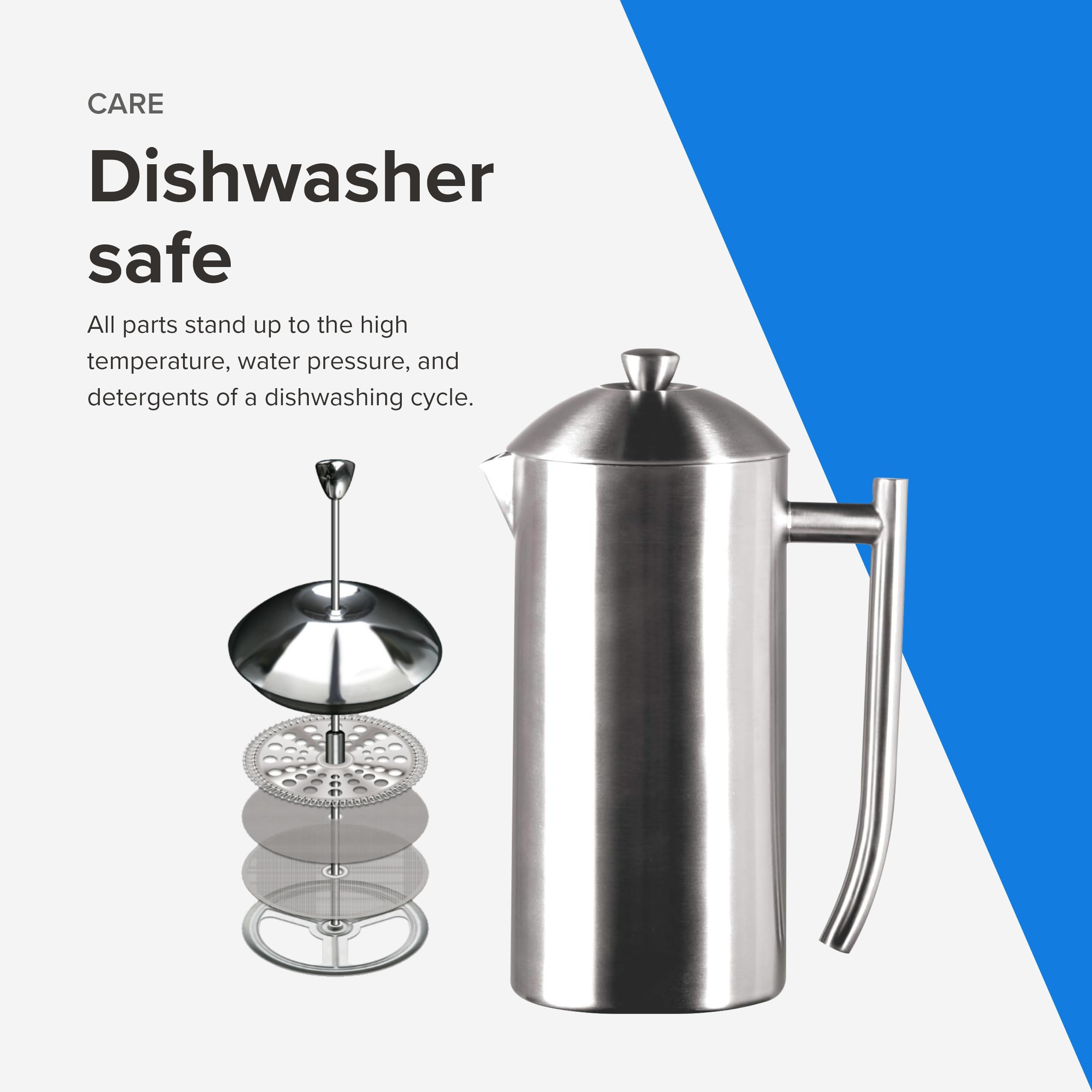 Frieling 17oz Double-Walled Stainless Steel French Press Coffee Maker - Insulated & Durable for Camping, Travel, Office & Home Use - Brushed Finish Keeps Coffee Hot Longer