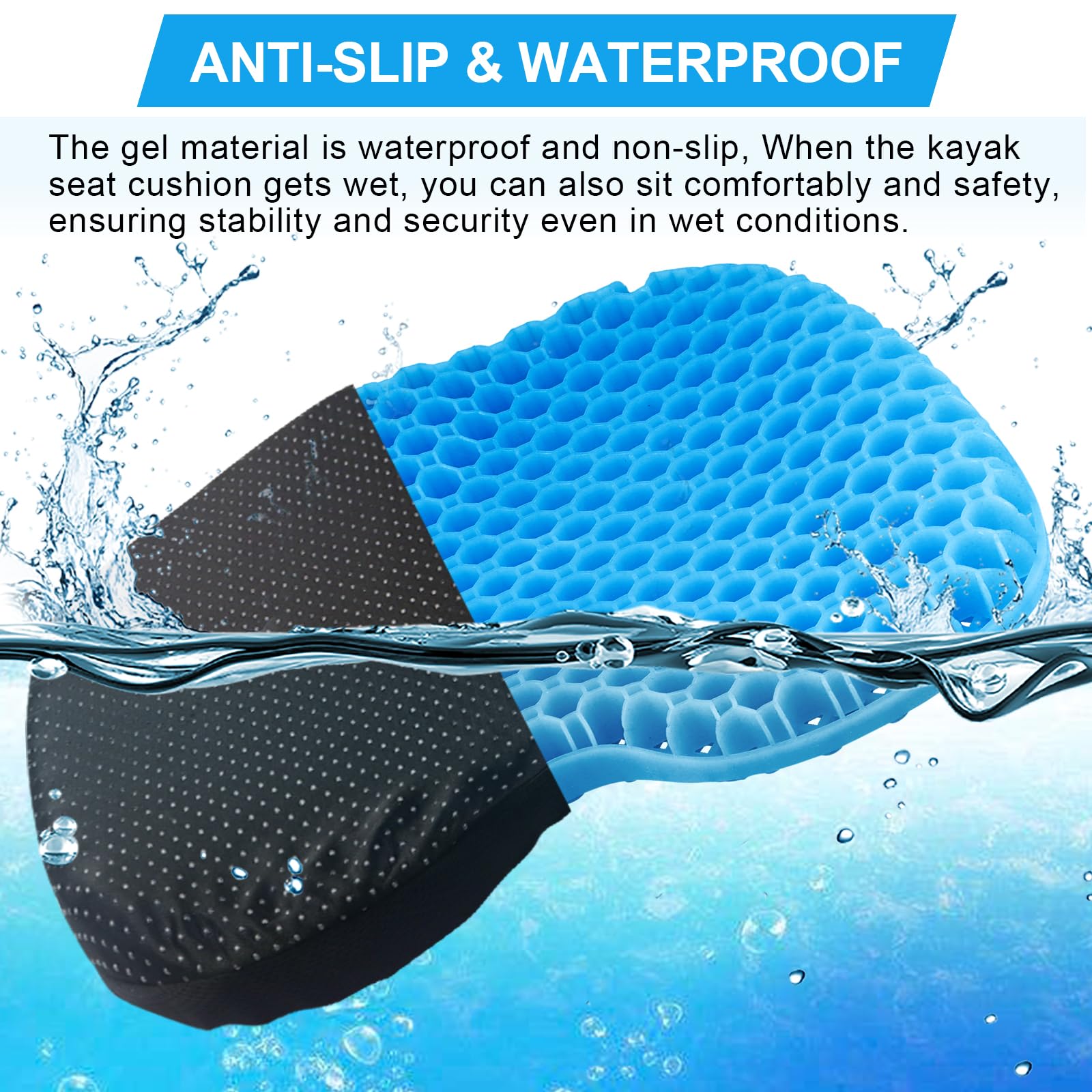 **Non-Slip Kayak Seat Cushion – Waterproof Thick Gel Kayak Seat Pad with Anti-Slip Cover – Comfortable Canoe Seat Cushion for Kayaking & Boating – Perfect for Fishing, Paddling & Outdoor Adventures**