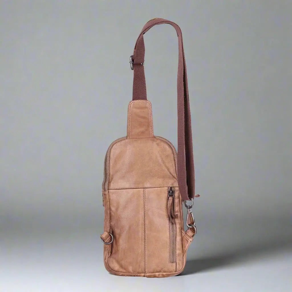 Premium MET Leather Crossbody Chest Bag & Backpack - Dual Zipper Pockets for Secure Storage - Perfect for Travel, Hiking, and Everyday Use