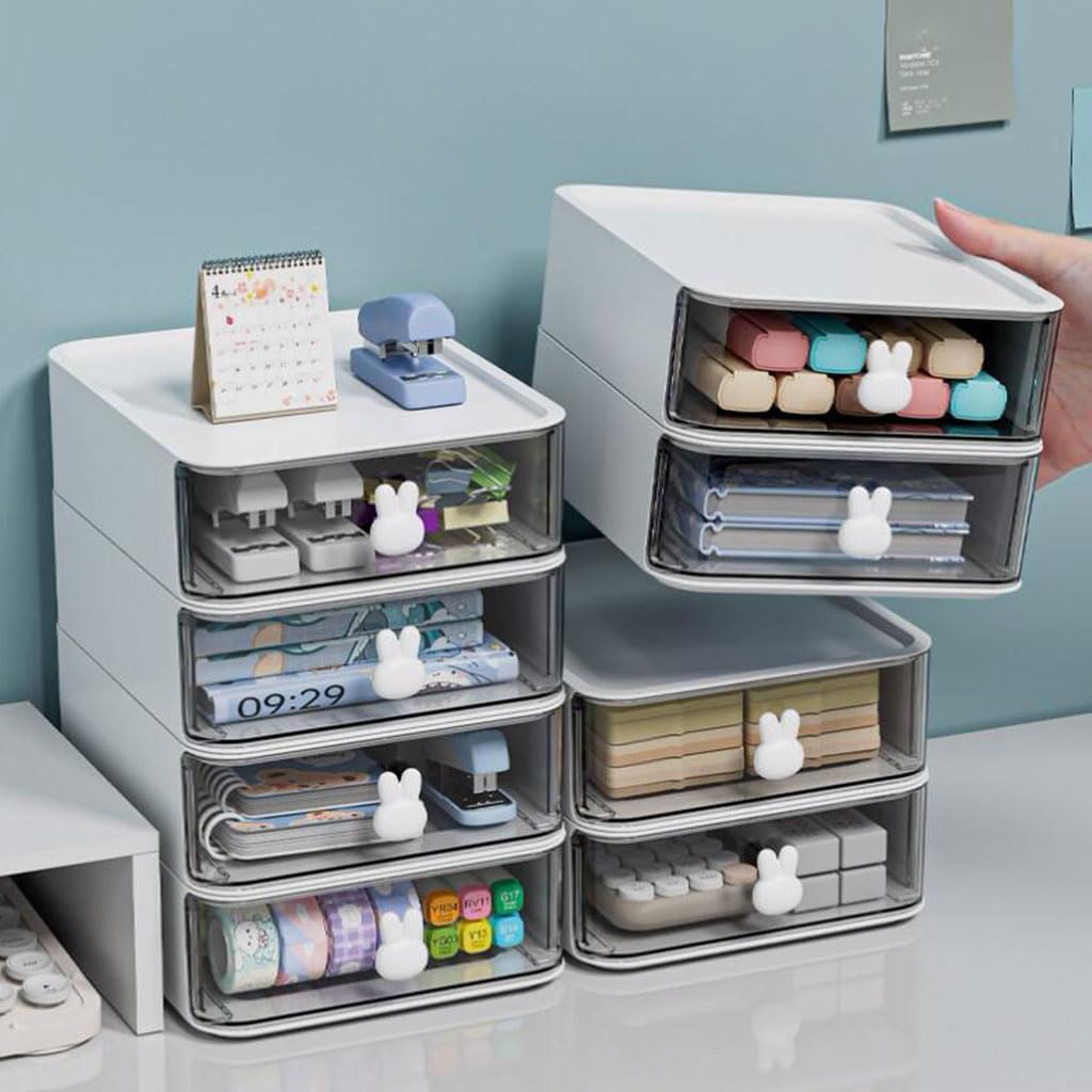 Stylish Plastic Countertop Pen Holder with Drawer - Large Capacity Desk Organizer, Stackable Stationery Storage Box for Home & Office Use | Perfect for Desks, Study Tables, and Workspaces