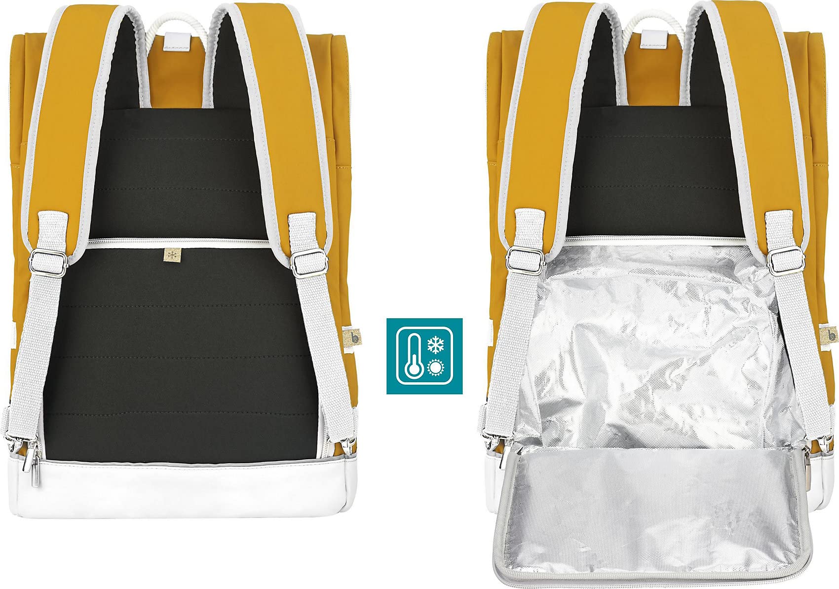 Babymoov Sancy Unisex Diaper Backpack - Waterproof Roll-Top Closure, Large Insulated Pocket, Changing Pad & Organizer (Saffron Yellow) | Perfect for Baby Essentials, Travel, Daycare & On-The-Go Parents