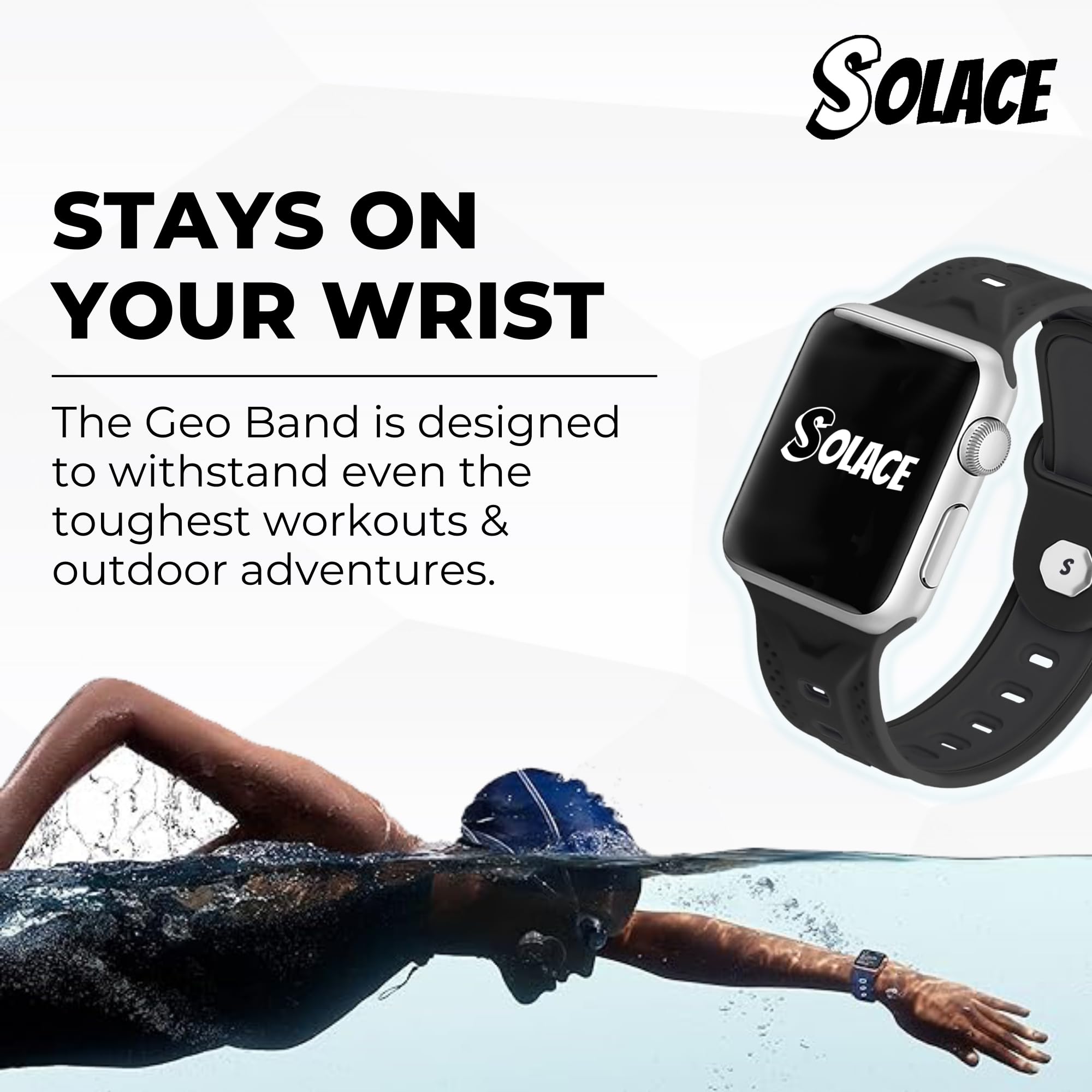 Solace Band Geo Soft Silicone Breathable Sport Watch Band for Apple Watch 38mm 40mm 41mm 42mm 44mm 45mm - Compatible with iWatch SE Series 7/6/5/4/3/2/1 - Replacement Wristband for Men & Women - Perfect for Running, Gym & Daily Wear