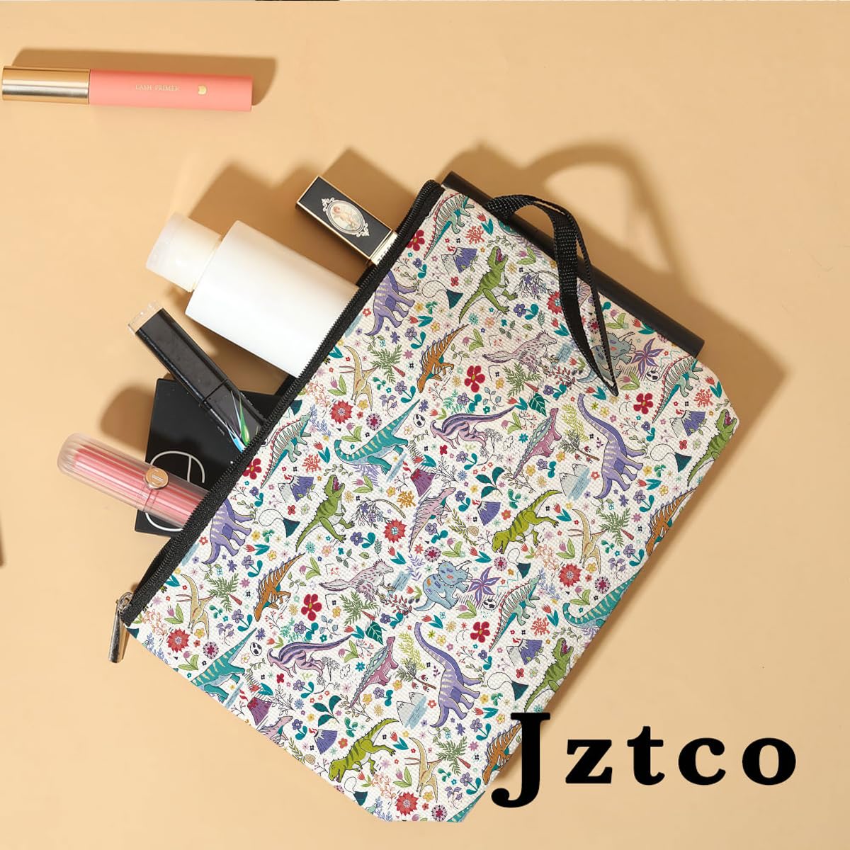 Dinosaur Makeup Bag for Women - Waterproof Cosmetic Organizer Pouch for Toiletries, Travel, School & Work - Cute Dinosaur Gifts for Bestie, Daughter, Coworker, Student - Christmas & Birthday Present Ideas