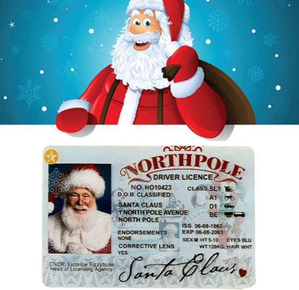 Santa Claus Lost Driver's License Christmas Decor - Novelty Santa Sleigh Flying License ID Card - Christmas Eve Key Box Gift (1 Piece) - Perfect for Holiday Home Decor, Office Pranks & Stocking Stuffers