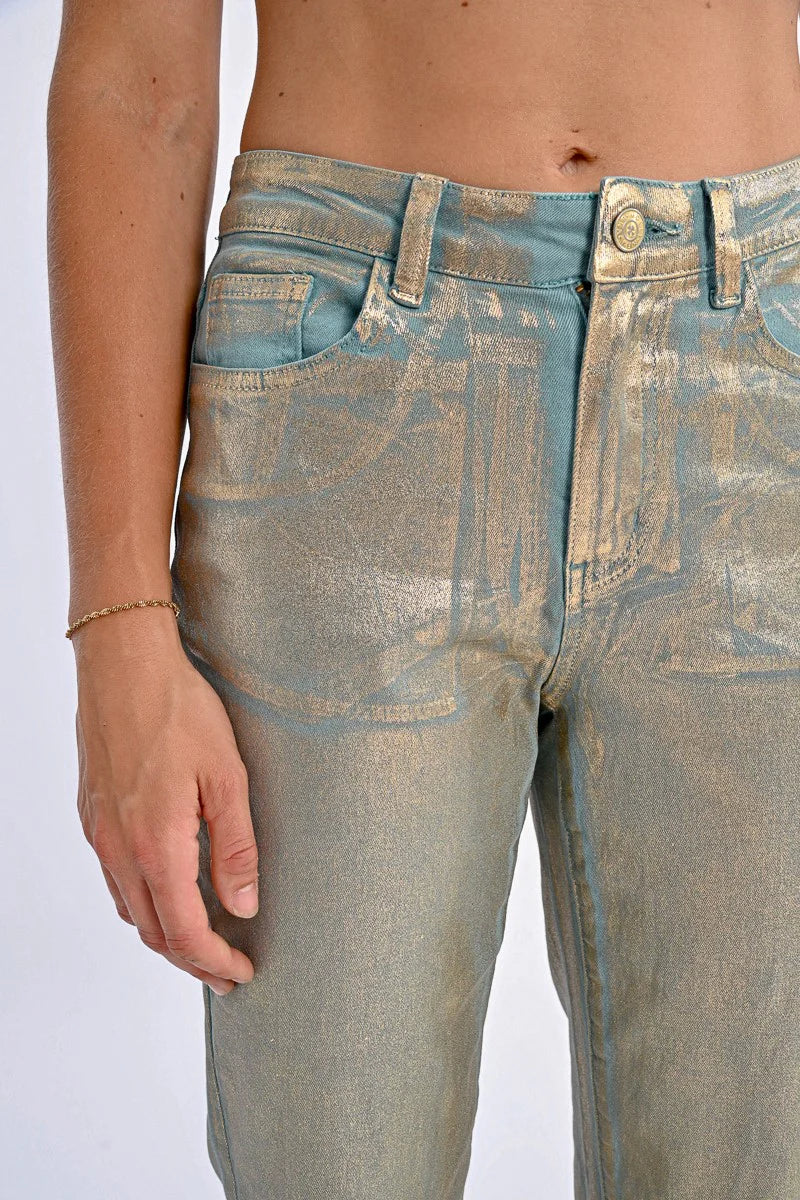 Coated Straight Pants for Women - Turquoise Waterproof Trousers | Office Wear, Casual Outfits & Rainy Day Fashion