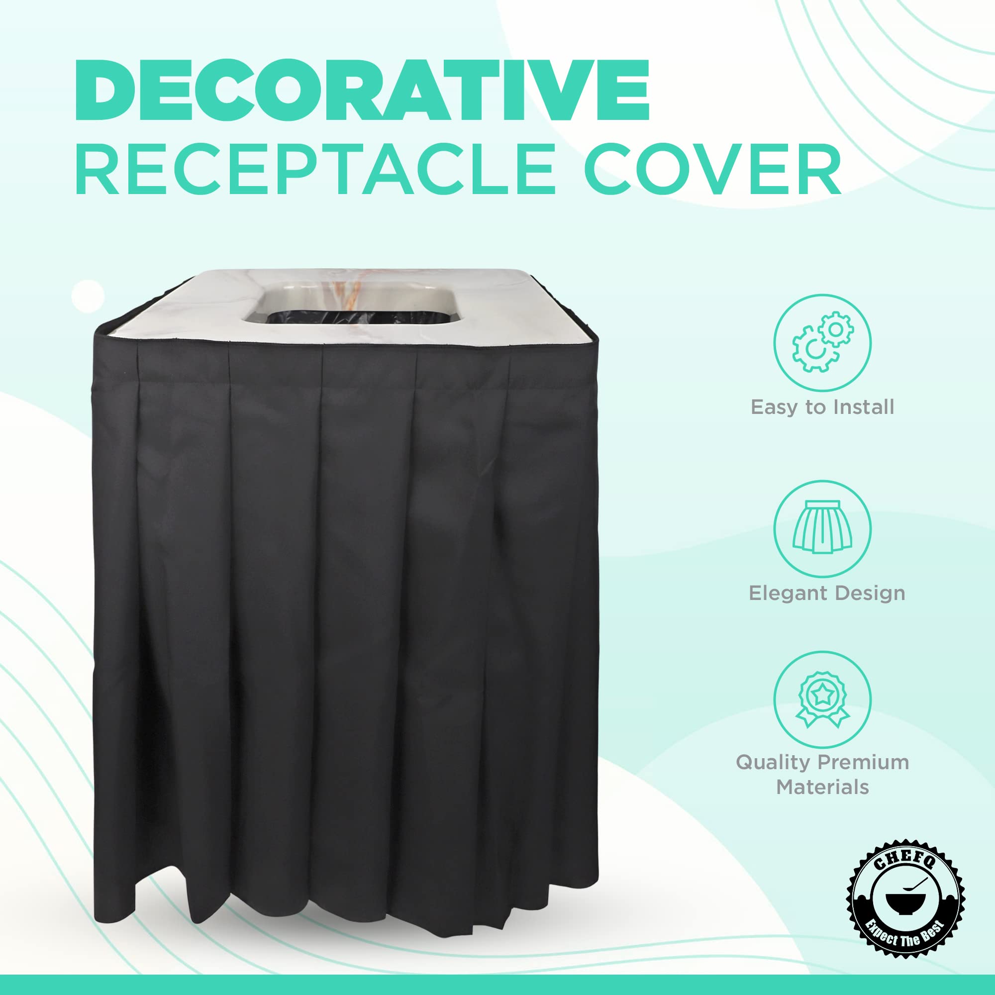 Marble Design Square Garbage Can Cover - Solid Pleated Skirt Topper for 32-35 Gallon Indoor Trash Bins | Waste Container Lid Without Wheels | Perfect for Kitchen, Bathroom, Office, Birthday Party & Events | Navy Blue Marble Top (Home & Commercial Use)