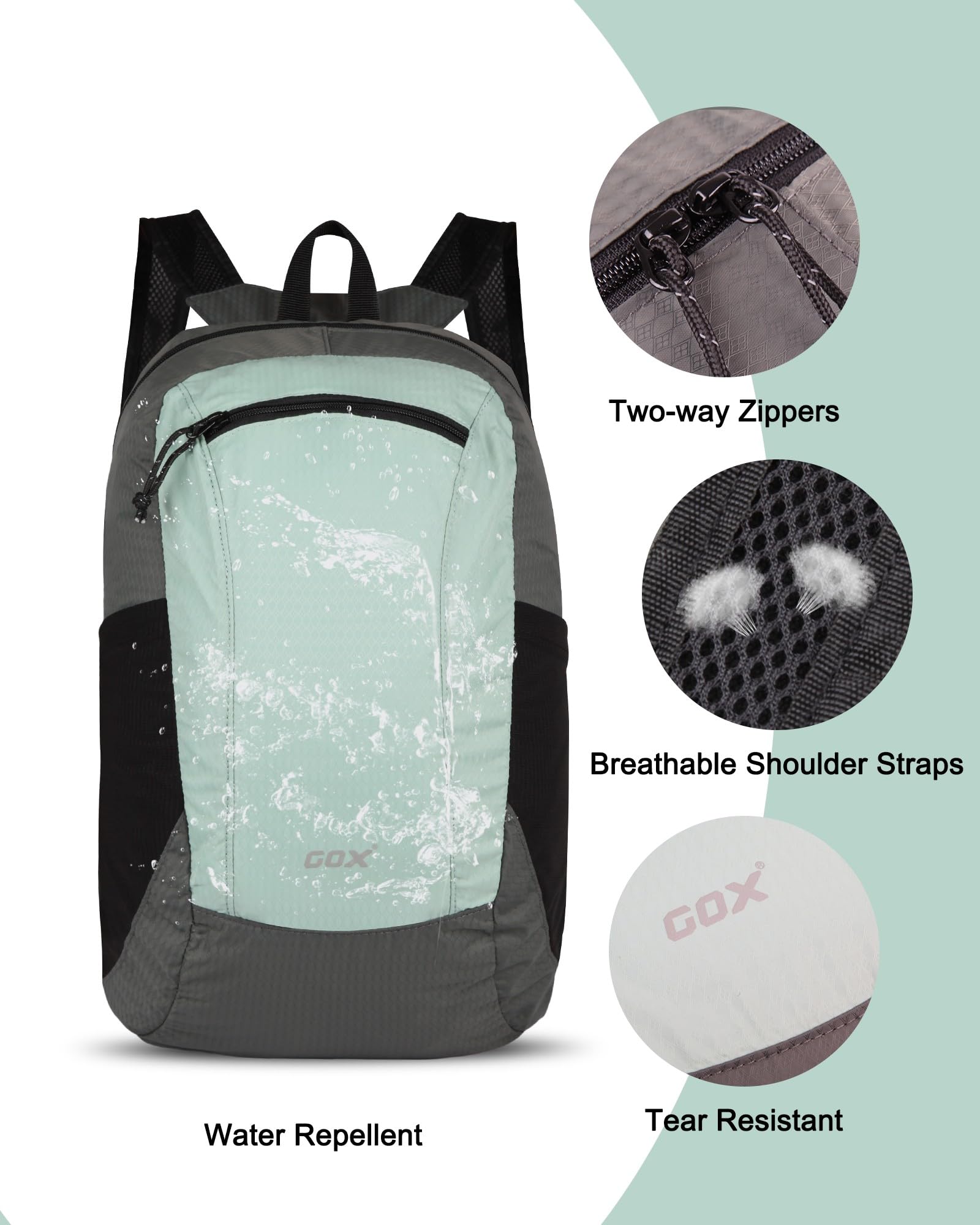 GOX Foldable 20L Lightweight Hiking Backpack - Packable Daypack for Men & Women, Water-Resistant Travel Camping Outdoor Bag (Jade) - Perfect for Hiking, Commuting, and Weekend Getaways