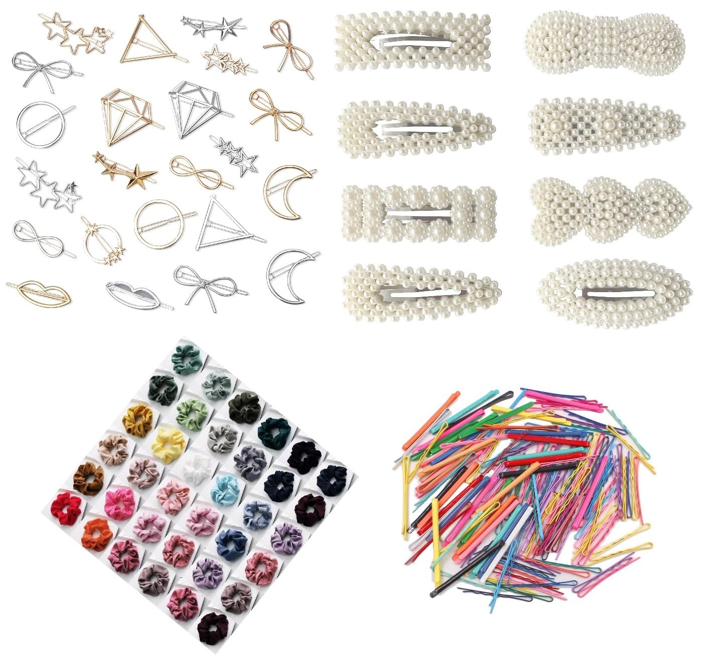 Snowpearl 20-Piece Women's Hair Accessories Set - Colorful Bobby Pins, Gold & Silver Hair Clips, Pearl Tic Tac Clips, Scrunchies for Women & Girls - Perfect for Parties, Weddings & Daily Styling