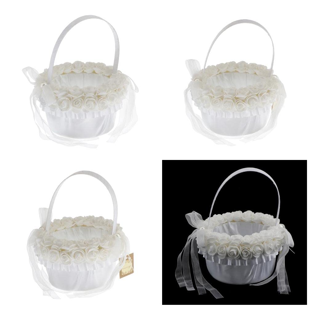 3Pcs White Flower Girl Baskets - Elegant Wedding Flower Petal Basket for Bridal Party, Flower Girls, and Ceremonies - Perfect for Weddings, Baby Showers, and Special Events