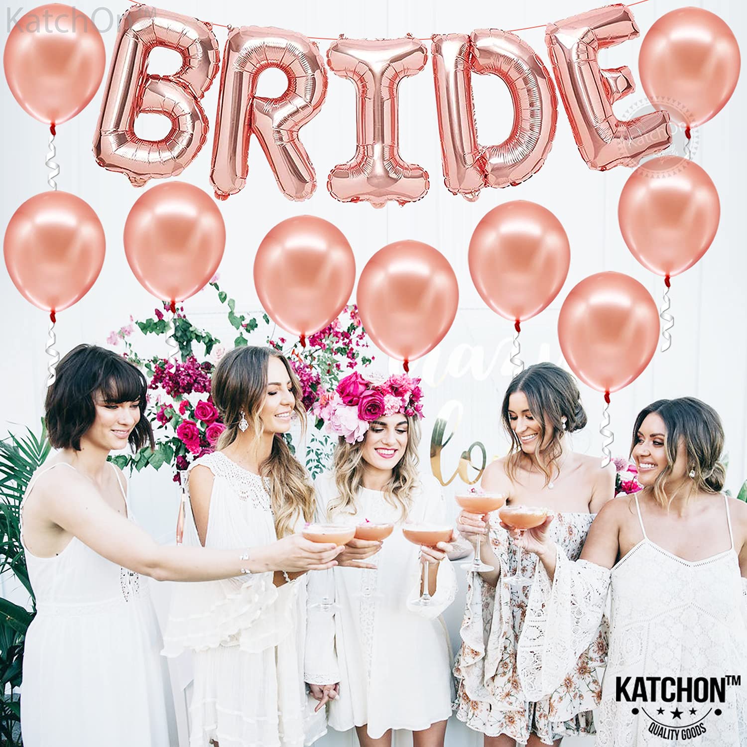 KatchOn Rose Gold Bride Balloons Set - 16 Inch (Pack of 15) | Bachelorette Party & Bridal Shower Decorations | Latex Balloons for Wedding Decor, Bridal Showers, Bachelorette Parties & Wedding Receptions