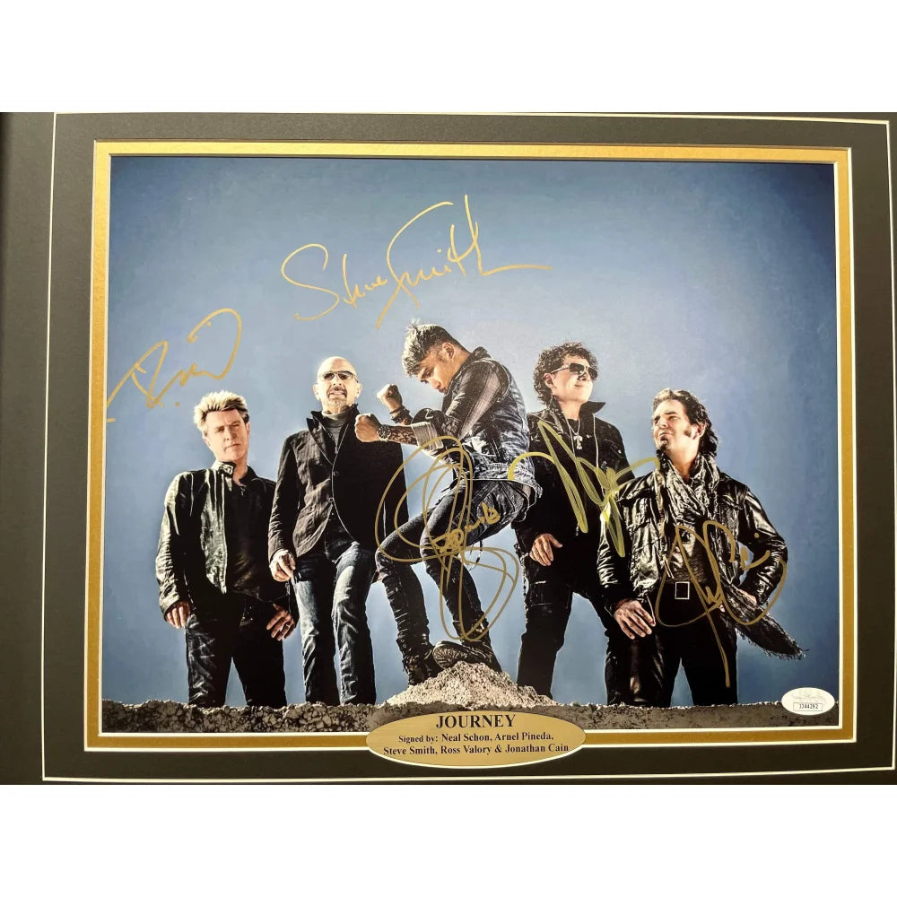 Journey Band Signed 11x14 Photo Framed with JSA COA - Neal Schon, Jonathan Cain & Ross Valory Autograph - Perfect for Music Memorabilia Collection & Rock Fan Gift