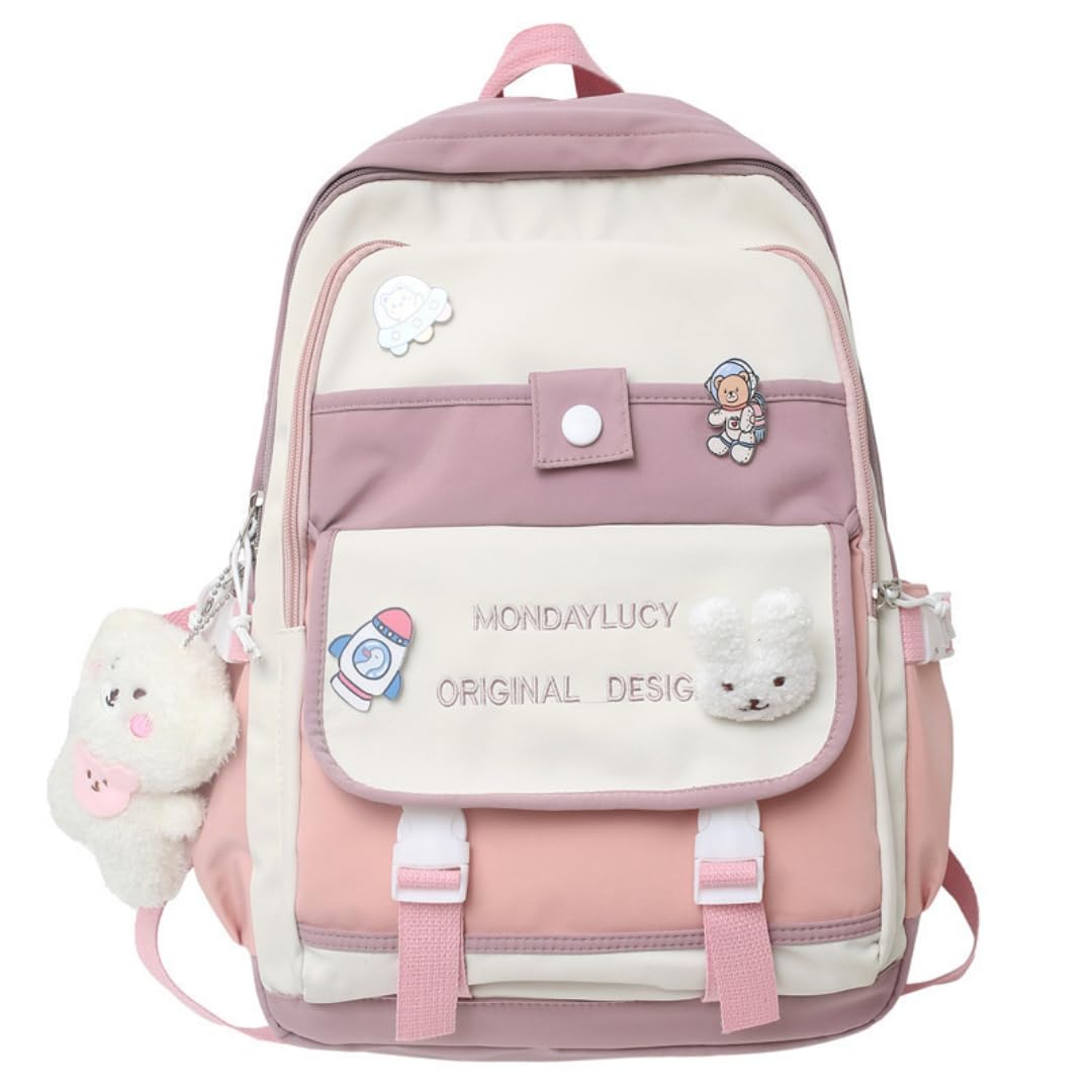 Kawaii Cute Backpack for School - Aesthetic Pink Backpack with Accessories | Girls' School Supplies, College, Travel & Everyday Use