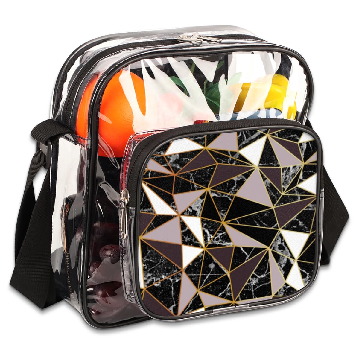 QsirBC Clear Crossbody Bag - Marble Pattern PVC Purse, Transparent Messenger Shoulder Bag for Women (9.84 x 3.9 x 10.23 in) - Perfect for Concerts, Sports Events, Stadiums, Work & Travel Accessories