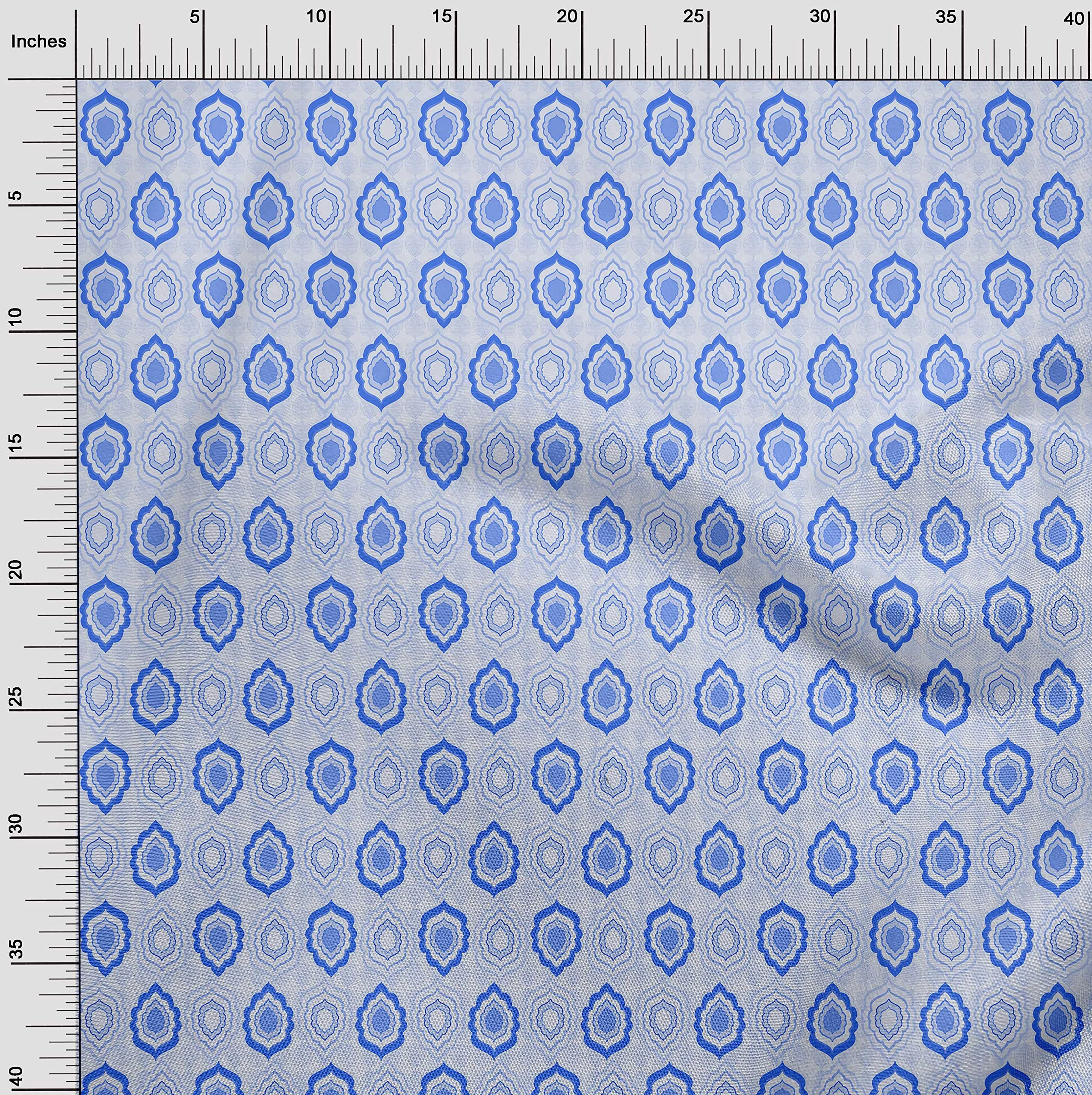 oneOone Polyester Spandex Medium Blue Asian Ornamental Printed Fabric - 56 Inch Wide Craft Material for Sewing, Quilting & DIY Projects - Perfect for Home Decor, Apparel & Upholstery
