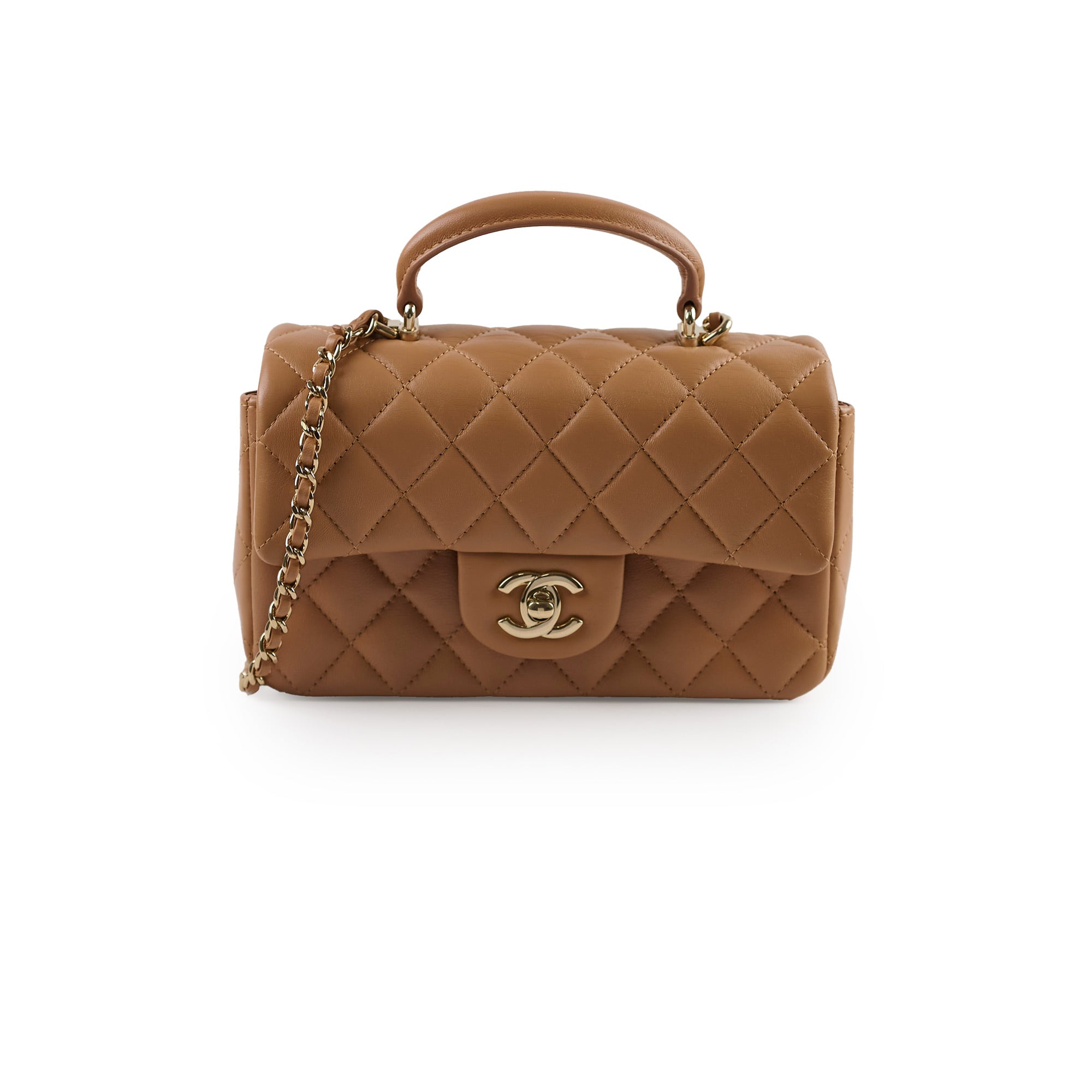 Chanel Mini Rectangular Top Handle Bag in Dark Beige with Microchip - Perfect for Evening Parties, Date Nights & Luxury Fashion Accessories