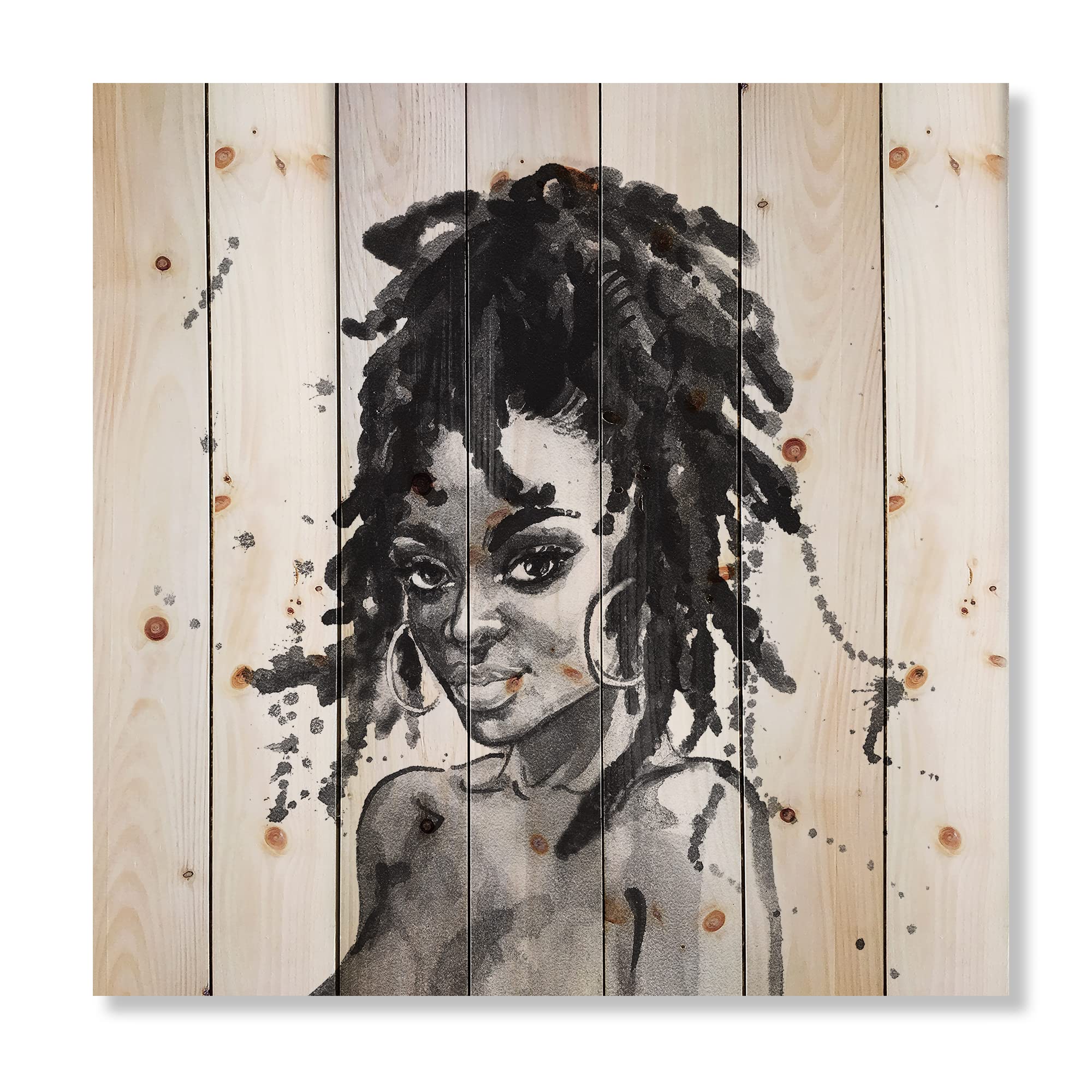 Modern African American Woman Portrait Wood Wall Art - Large Black & White Pine Decor for Living Room