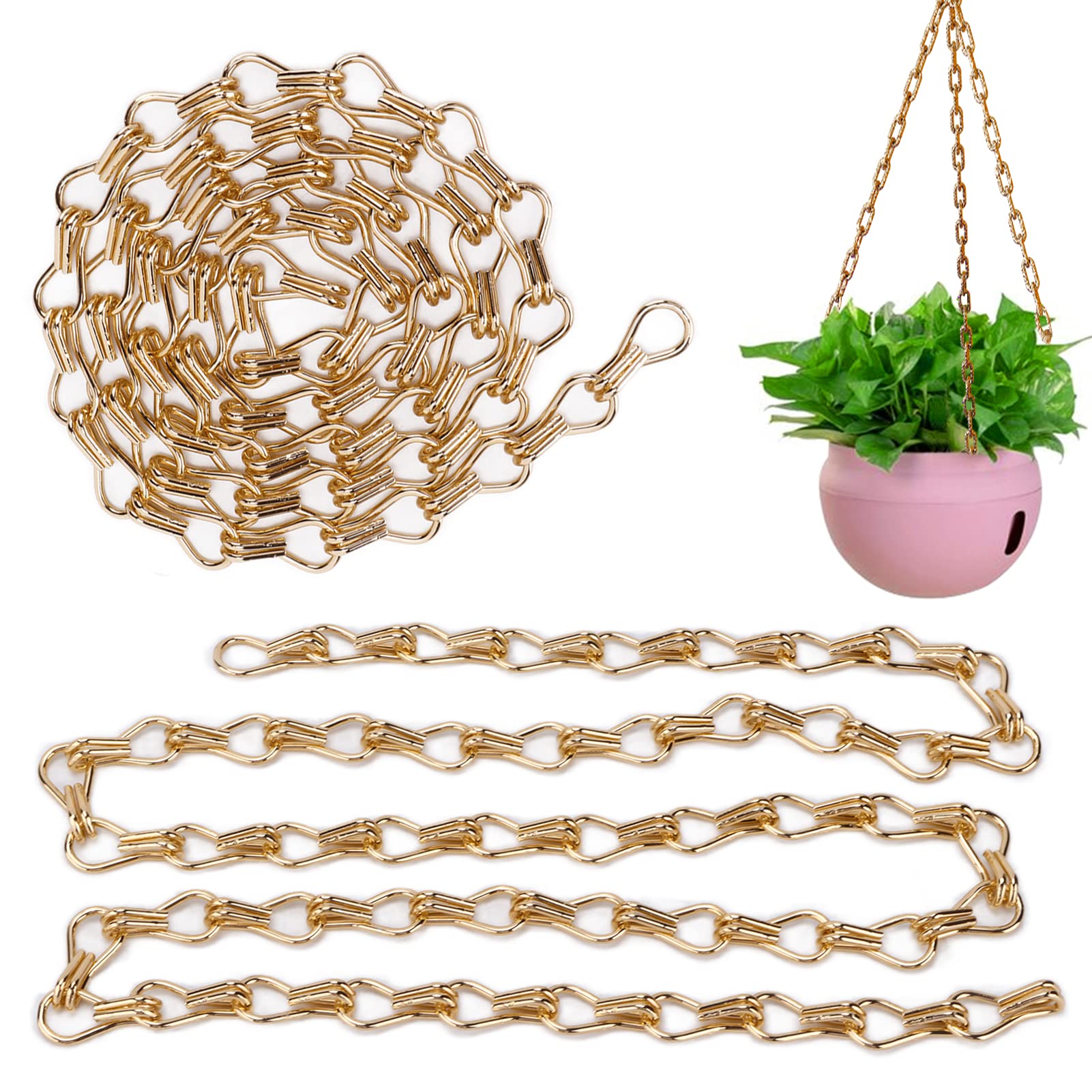 Agatige 2PCS 1 Meter Aluminum Hanging Chain - Gold Metal Decorative Chain for DIY Chandeliers, Bird Feeders, Billboards & Home Decor | Perfect for Wall Art, Plant Hangers & Craft Projects