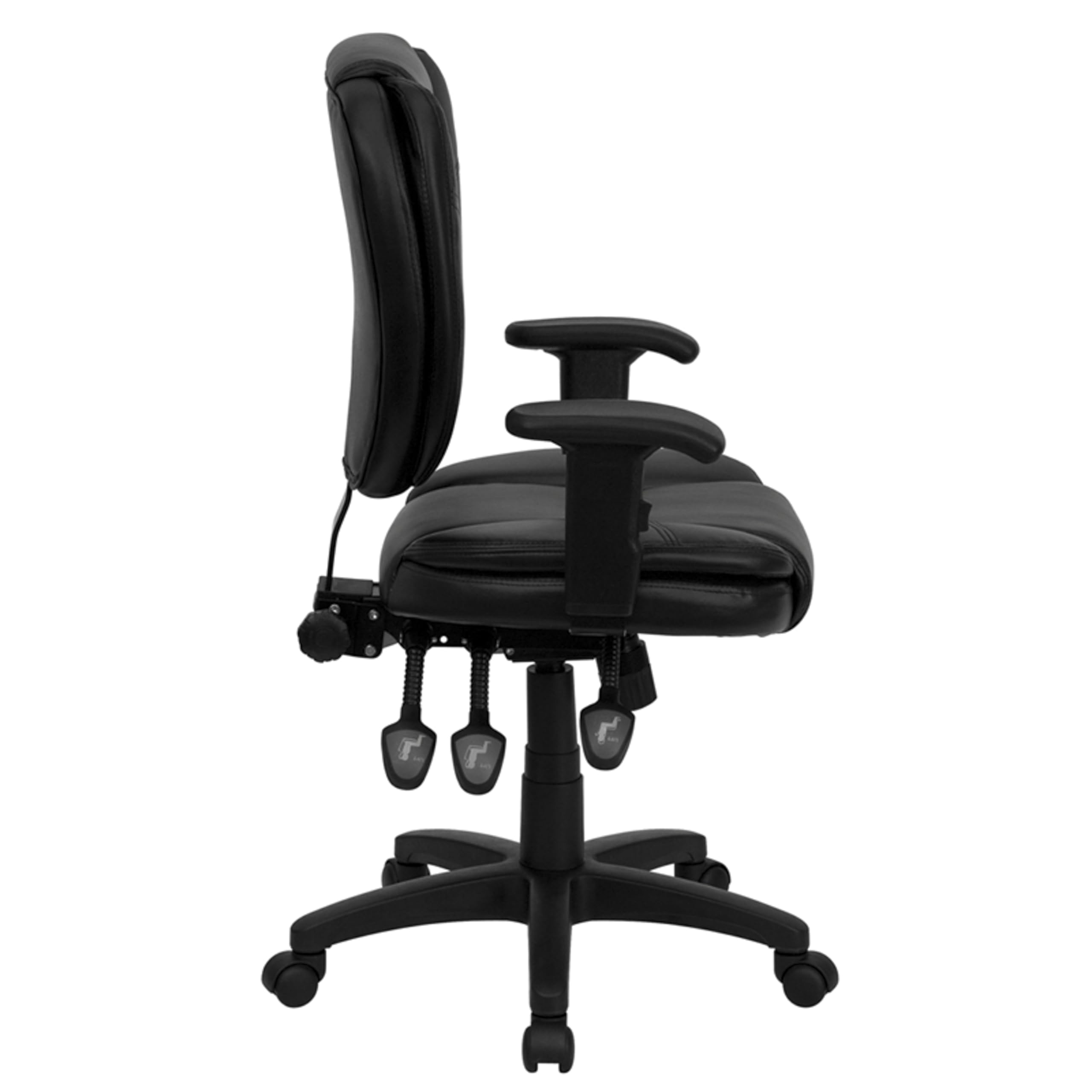 Premium Ergonomic Office Chair - Flash Furniture Caroline Mid-Back Black LeatherSoft Swivel Task Chair with Lumbar Support & Adjustable Arms for Home Office, Gaming, and Workspace Comfort