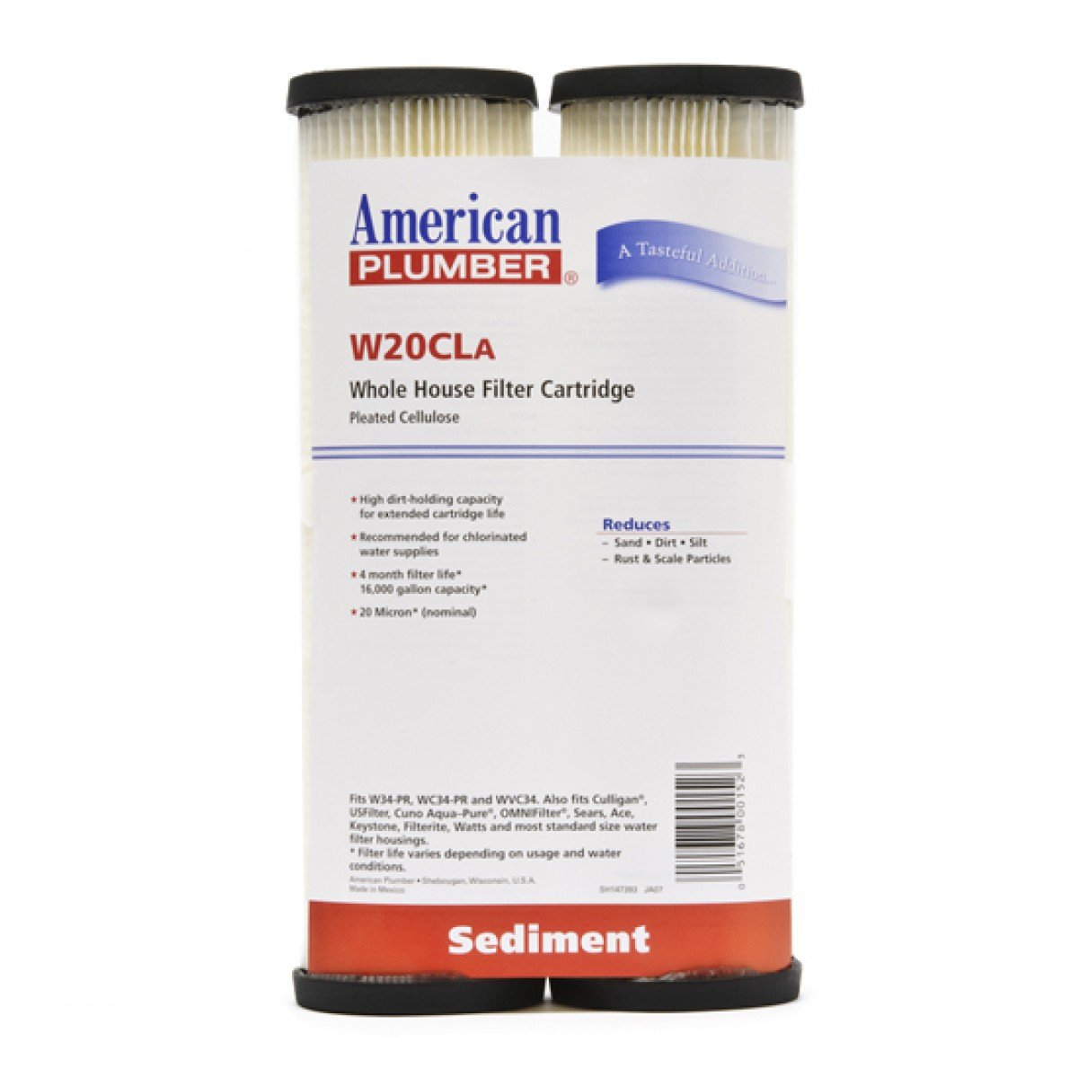 American Plumber W20CLA 20 Micron Whole House Sediment Filter Cartridge (10-Pack) - Well Water, Pump & Irrigation System Replacement Filters for Clean Water Supply