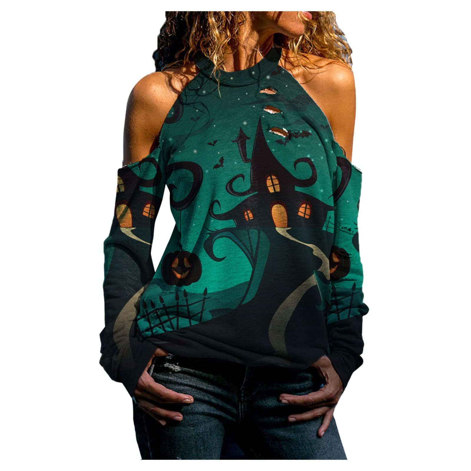 Women's Casual Off-Shoulder Hollow-Out Long Sleeve Blouse - Elegant Halloween Party Top & Everyday Boho Shirt for Date Night, Office Wear & Fall Fashion
