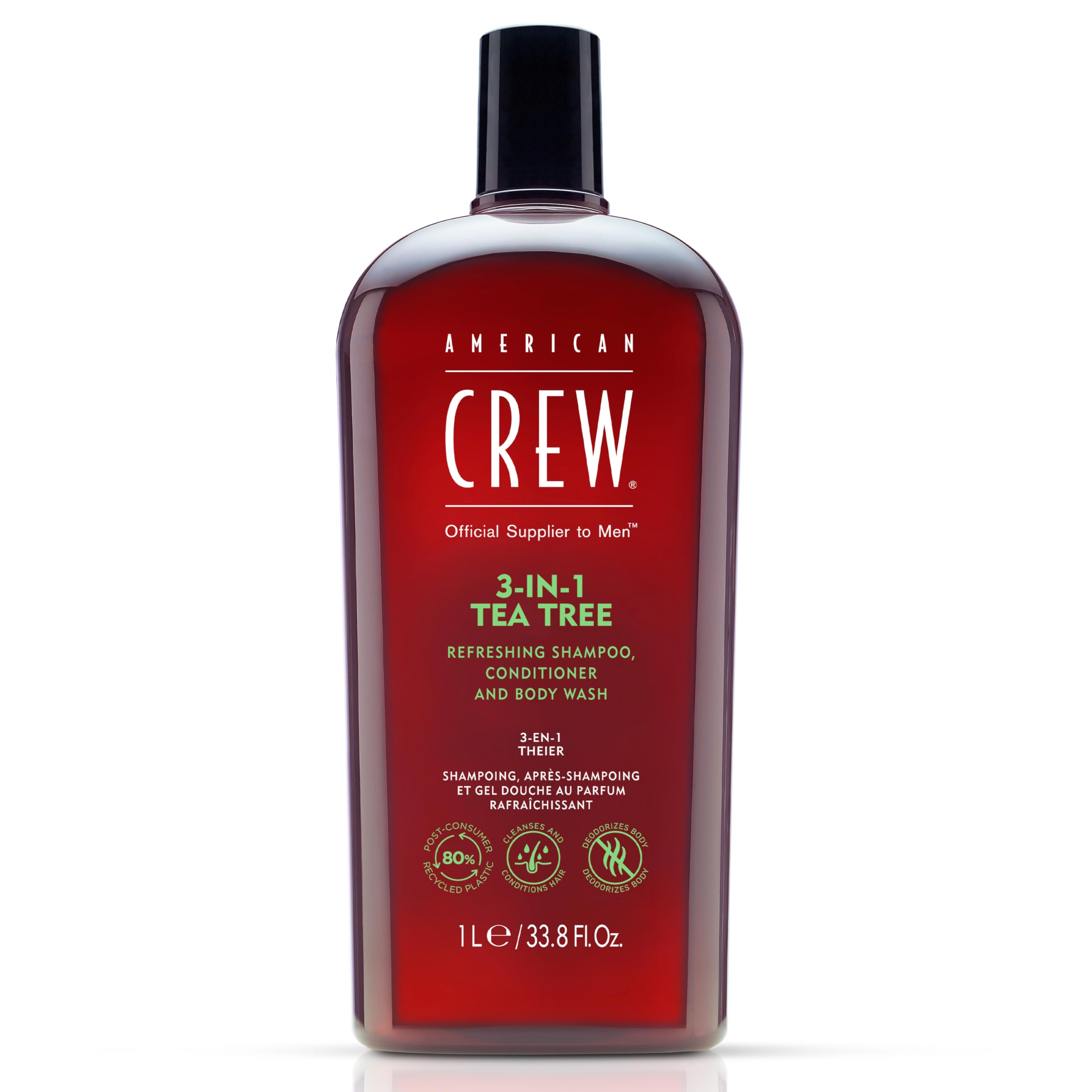 American Crew 3-in-1 Tea Tree Shampoo, Conditioner & Body Wash for Men - 33.8oz Daily Hair & Body Cleanser - Refreshing Mint Scent - Ideal for Gym, Travel & Everyday Use
