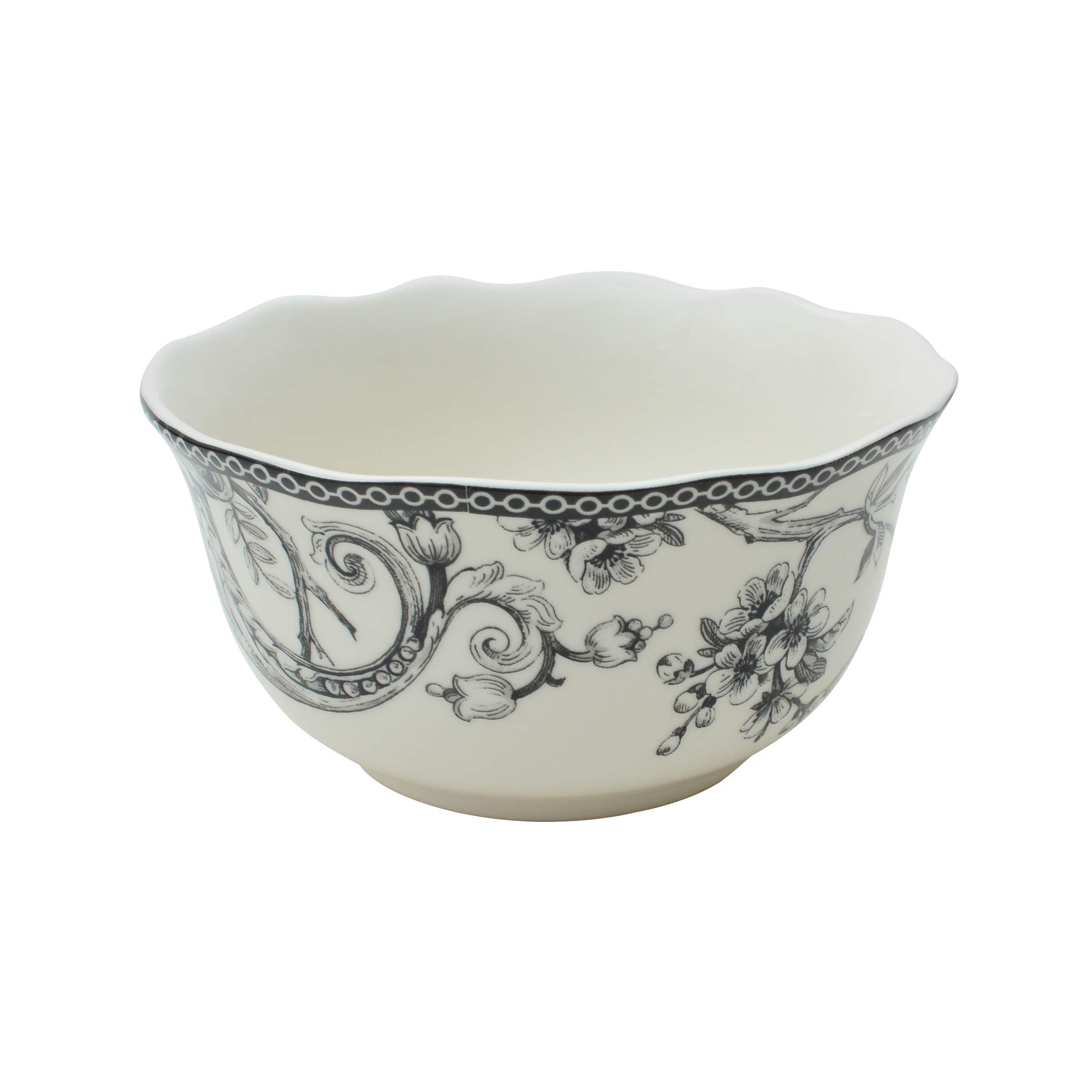 222 Fifth Adelaide 16-Piece Porcelain Dinnerware Set - Service for 4, Elegant Black Dinner Plates with Hand-Painted Woodland Bird Design, Microwave & Dishwasher Safe for Everyday Use, Perfect for Family Dinners, Parties & Holiday Entertaining