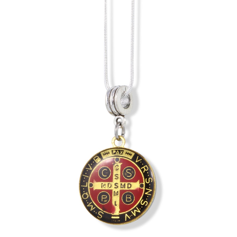 EPJ Saint Benedict Colored Charm Snake Chain Necklace - Religious Jewelry for Women, Men - Perfect for Gifts, Baptism, Confirmation & Everyday Wear