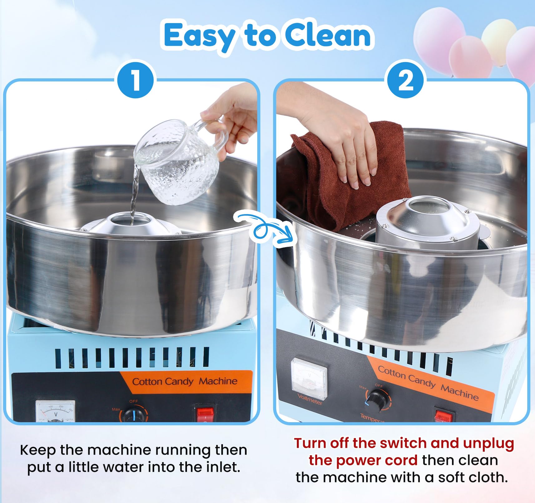 Commercial Cotton Candy Machine 1000W - Electric Candy Floss Maker with Stainless Steel Bowl & Sugar Scoop - Perfect for Kids Birthday Parties, Carnival Events, and Family Gatherings - Blue