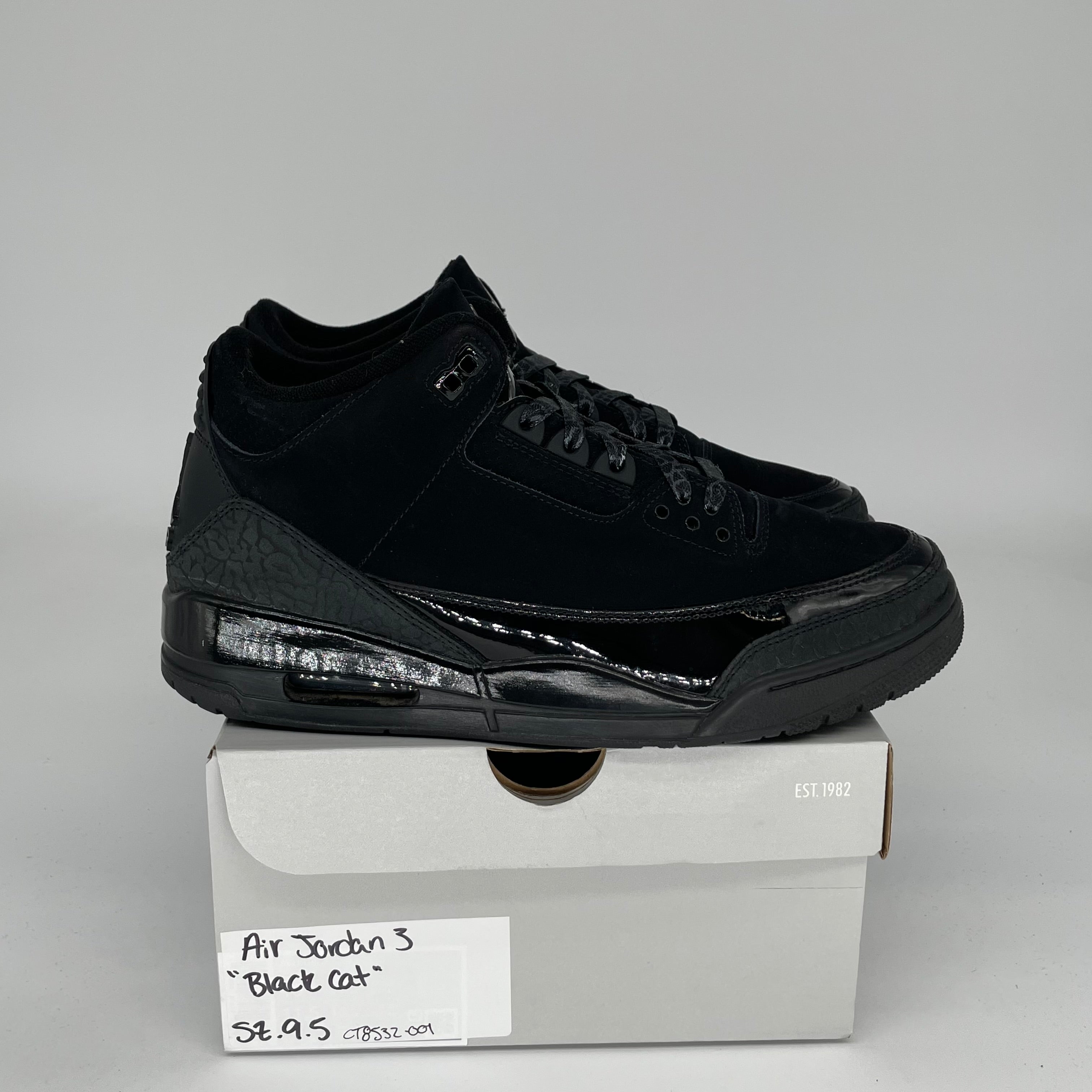 Air Jordan 3 Retro 'Black Cat' Men's Basketball Shoes Size 9.5 - Style CT8532-001 | Perfect for Streetwear, Sneaker Collecting & Casual Wear