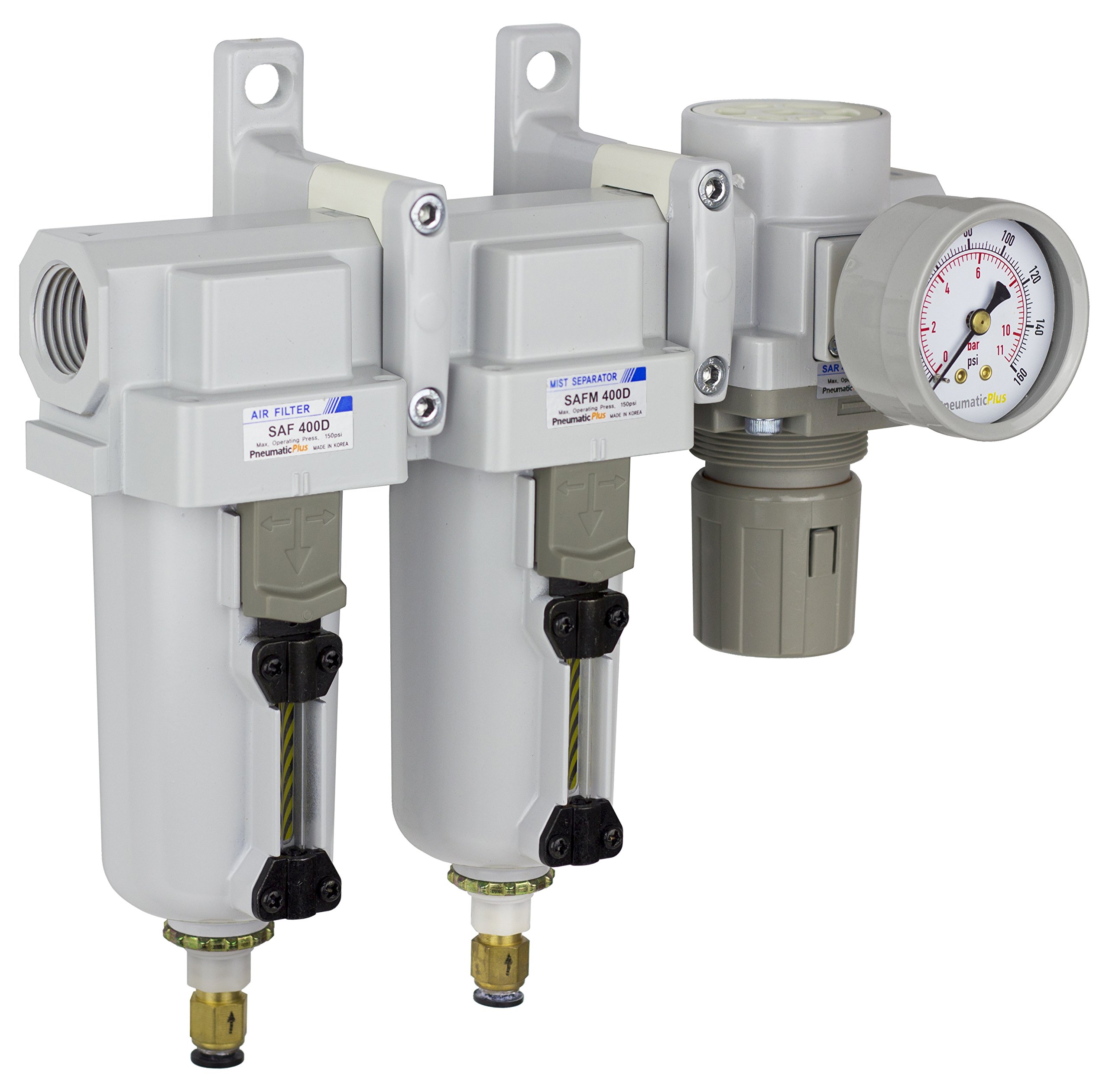 PneumaticPlus SAU430-N06DG-MEP 3-Stage Air Dryer System with Particulate Filter, Coalescing Filter & Pressure Regulator - 3/4