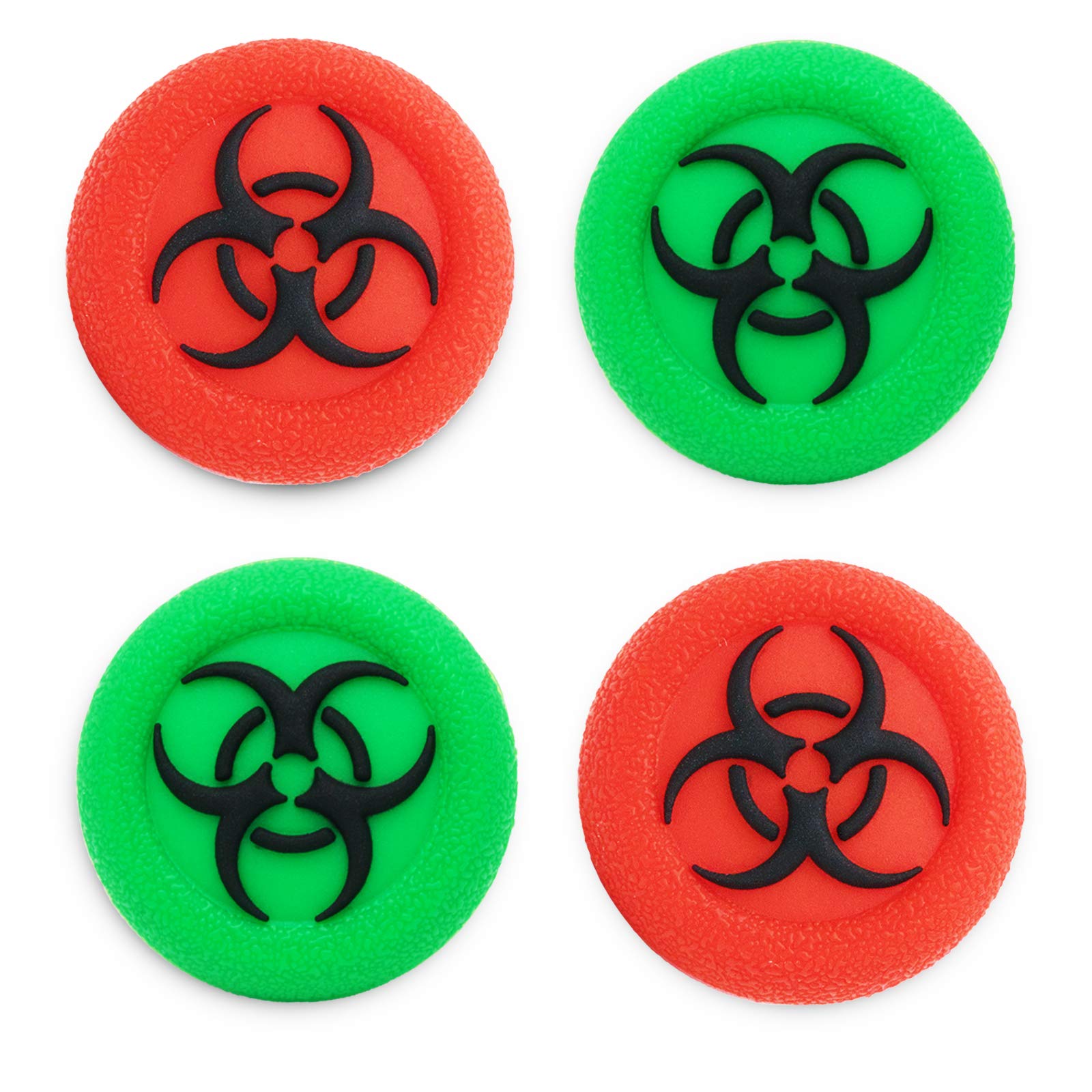 Playrealm Soft Silicone 3D Textured Thumb Grip Covers - 4 Pack for PS4, Xbox One, Switch PRO Controller (BioH Red Green) - Enhance Gaming Comfort & Prevent Slipping During Long Play Sessions