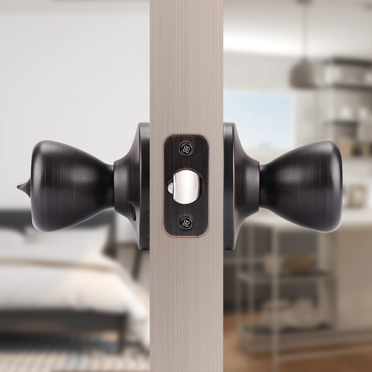 GOBEKOR 3 Pack Keyed Entry Door Knobs - Oil Rubbed Bronze Exterior Door Knob with Lock & Key, Secure Tulip Style Entry Door Lock for Home, Office & Commercial Use