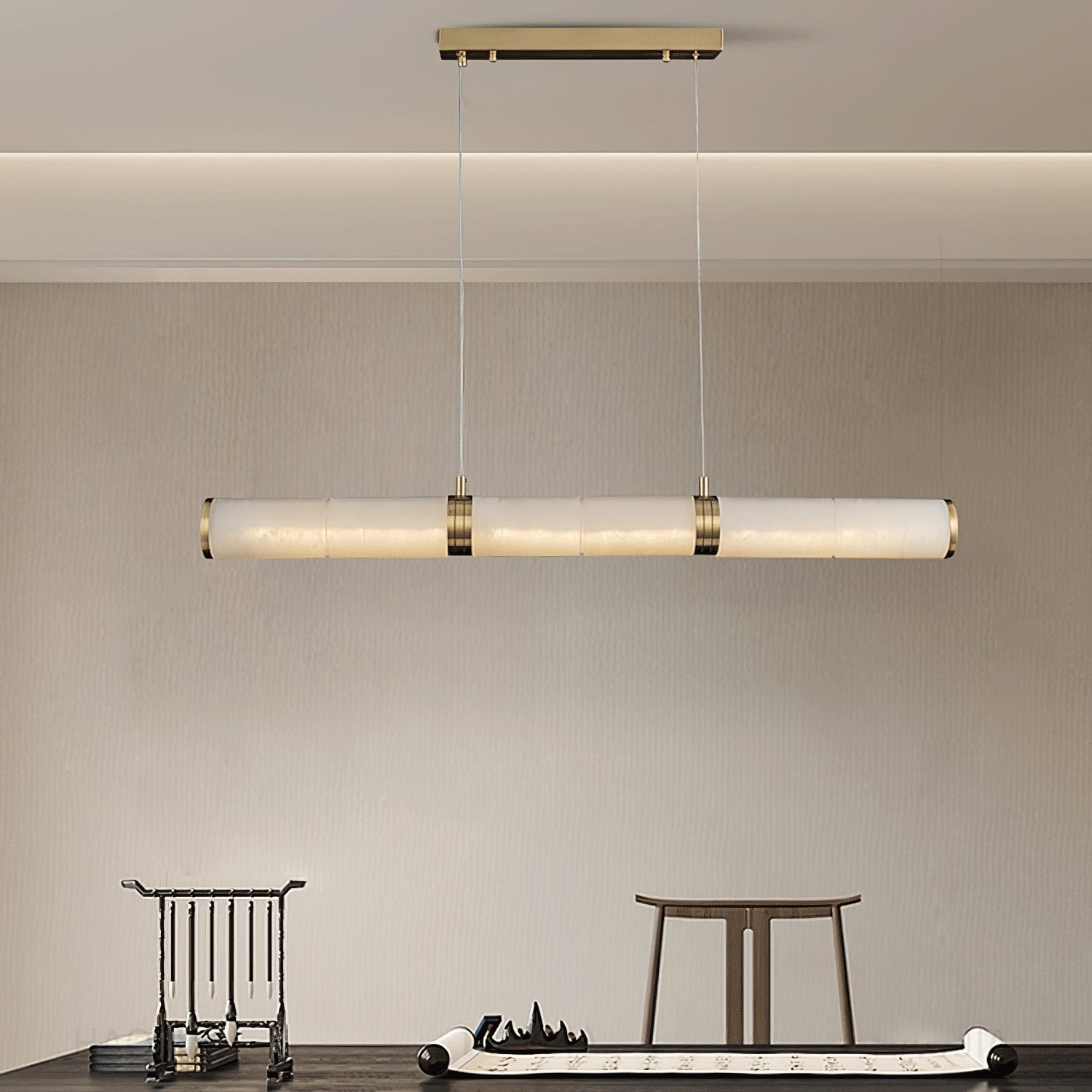 Modern Alabaster Beam Pendant Light - Handcrafted Natural Stone Ceiling Fixture for Dining Room, Kitchen Island & Bedroom Lighting