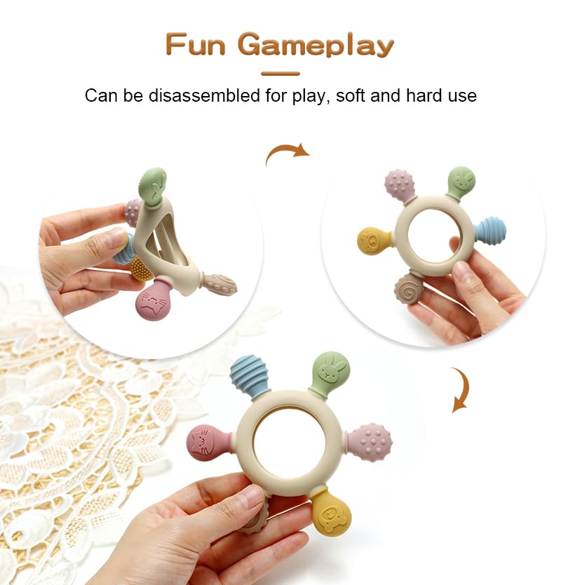 Rainbow Ring Teether - 100% Food-Grade Silicone Baby Teething Toy for Infants 3+ Months | Choking-Proof Design | Safe for Boys & Girls | Perfect for Soothing Sore Gums at Home or On-the-Go